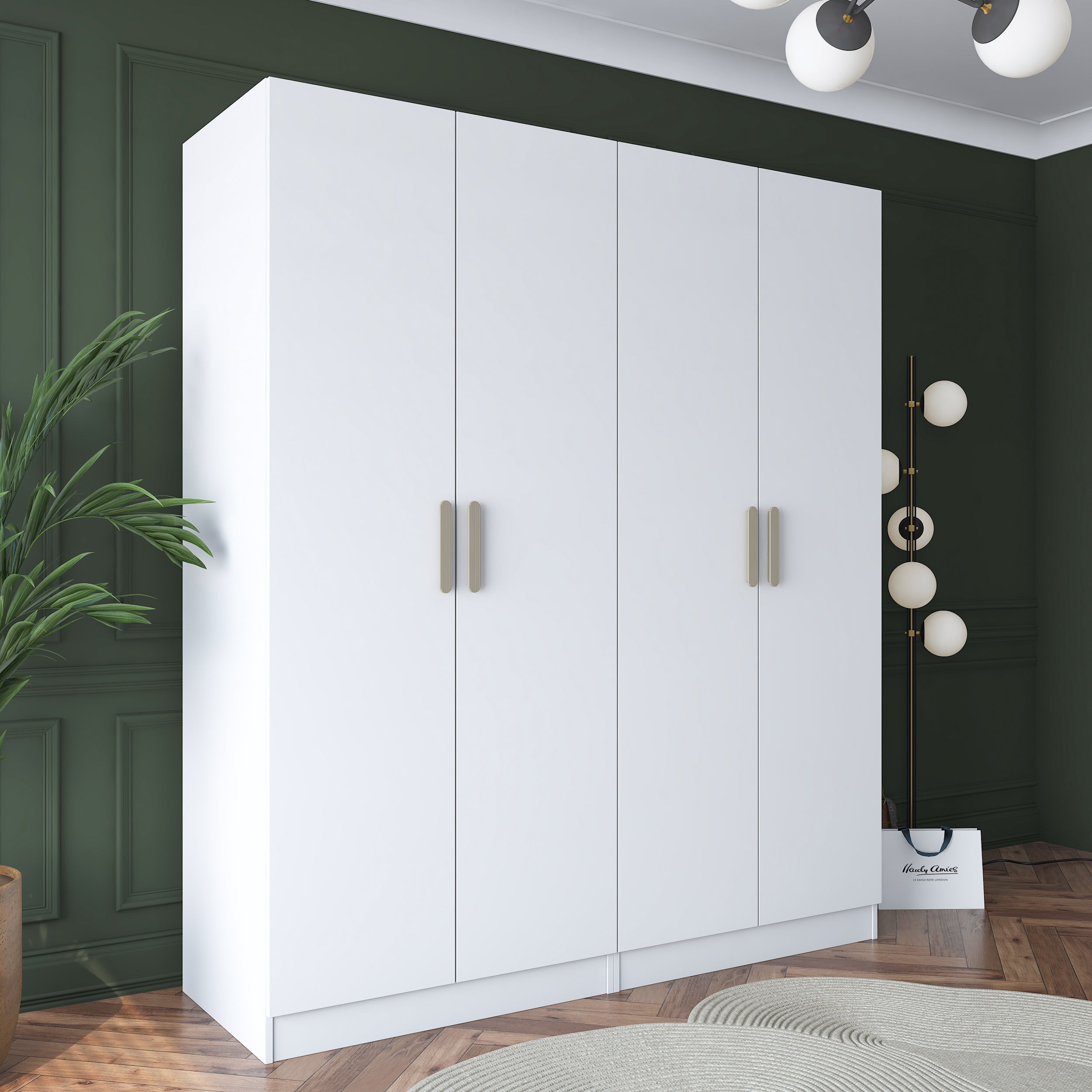 Rani BA165 Geniş Gardırop Elbise Dolabı 4 Kapaklı 8 Raflı 10 Bölmeli Modüler Dolap Beyaz