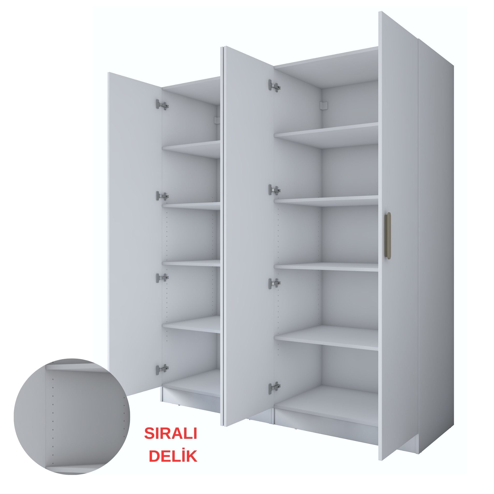 Rani BA165 Geniş Gardırop Elbise Dolabı 4 Kapaklı 8 Raflı 10 Bölmeli Modüler Dolap Beyaz