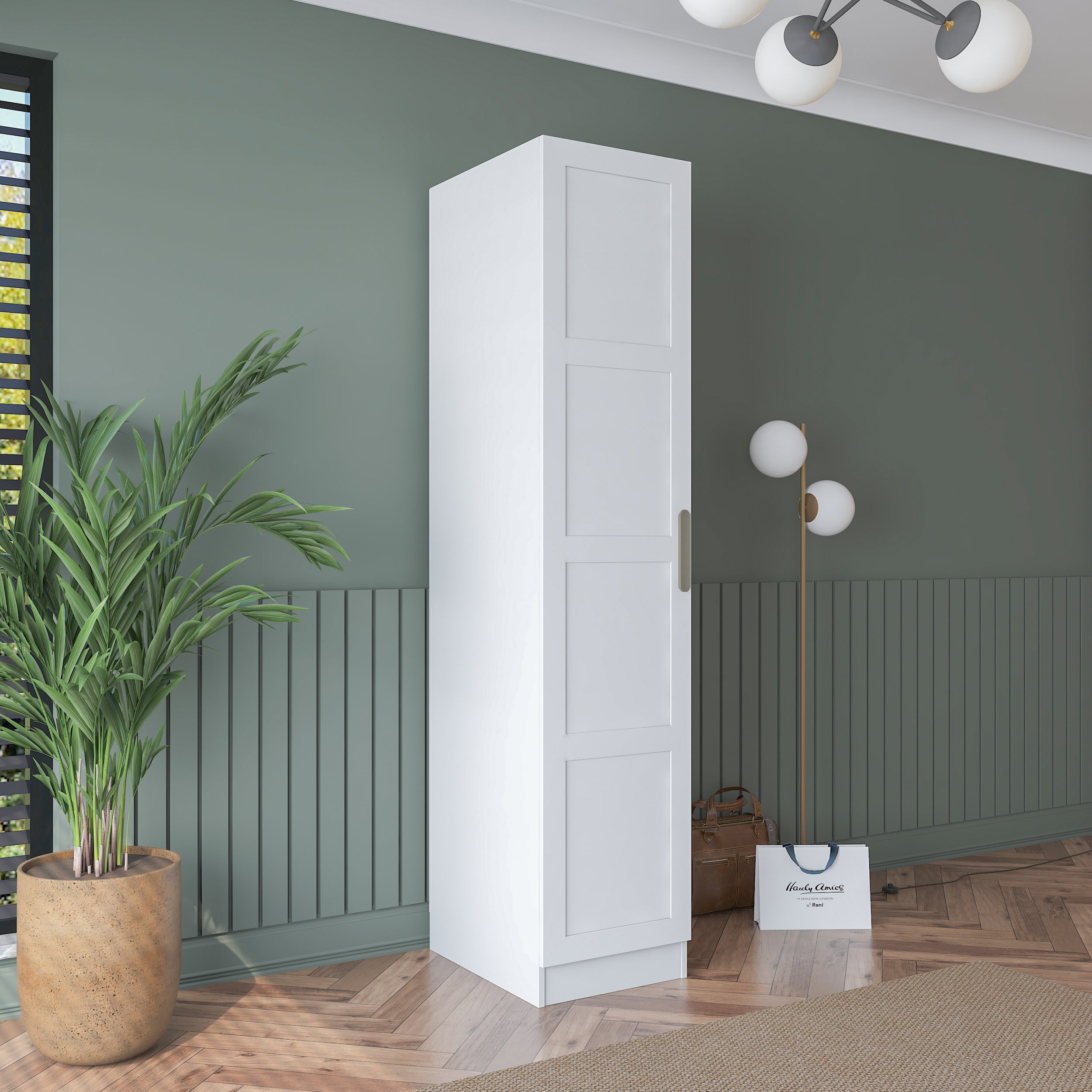 Rani BA190 Membran Kapaklı Gardırop 5 Raflı Tek Kapaklı Elbise Dolabı Beyaz