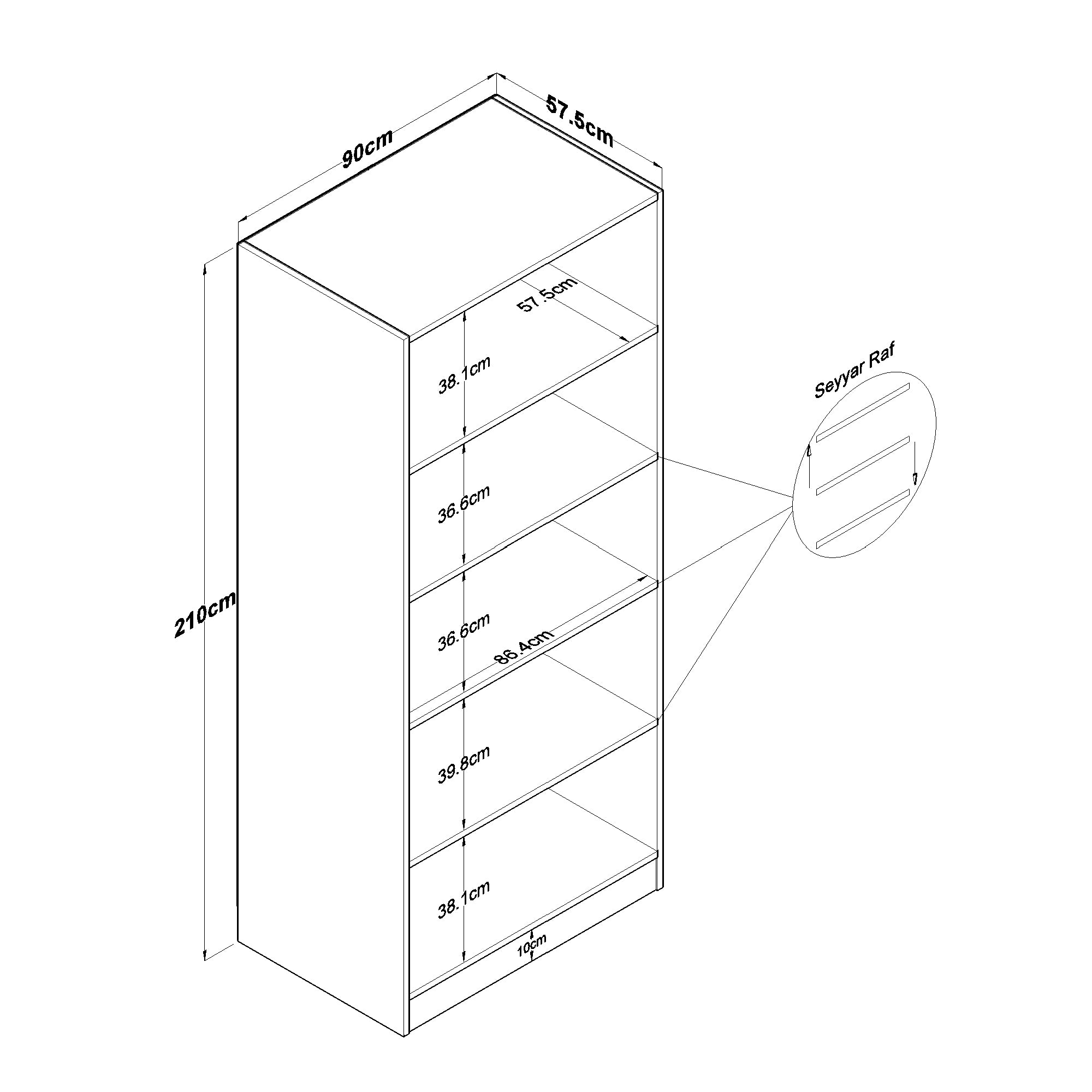 Rani BA180 Membran Kapaklı Gardırop 4 Raflı 2 Kapaklı Elbise Dolabı Beyaz