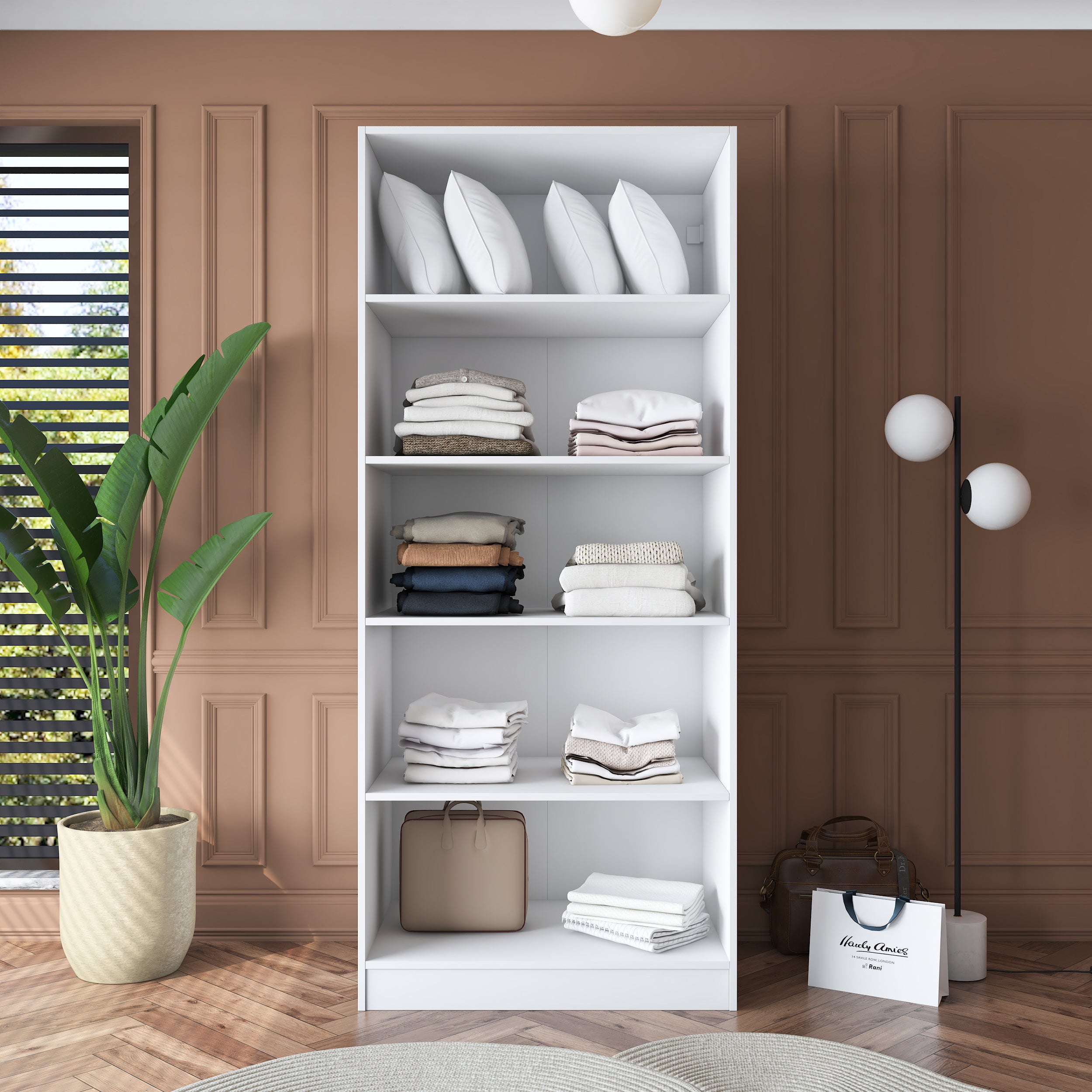 Rani BA180 Membran Kapaklı Gardırop 4 Raflı 2 Kapaklı Elbise Dolabı Beyaz