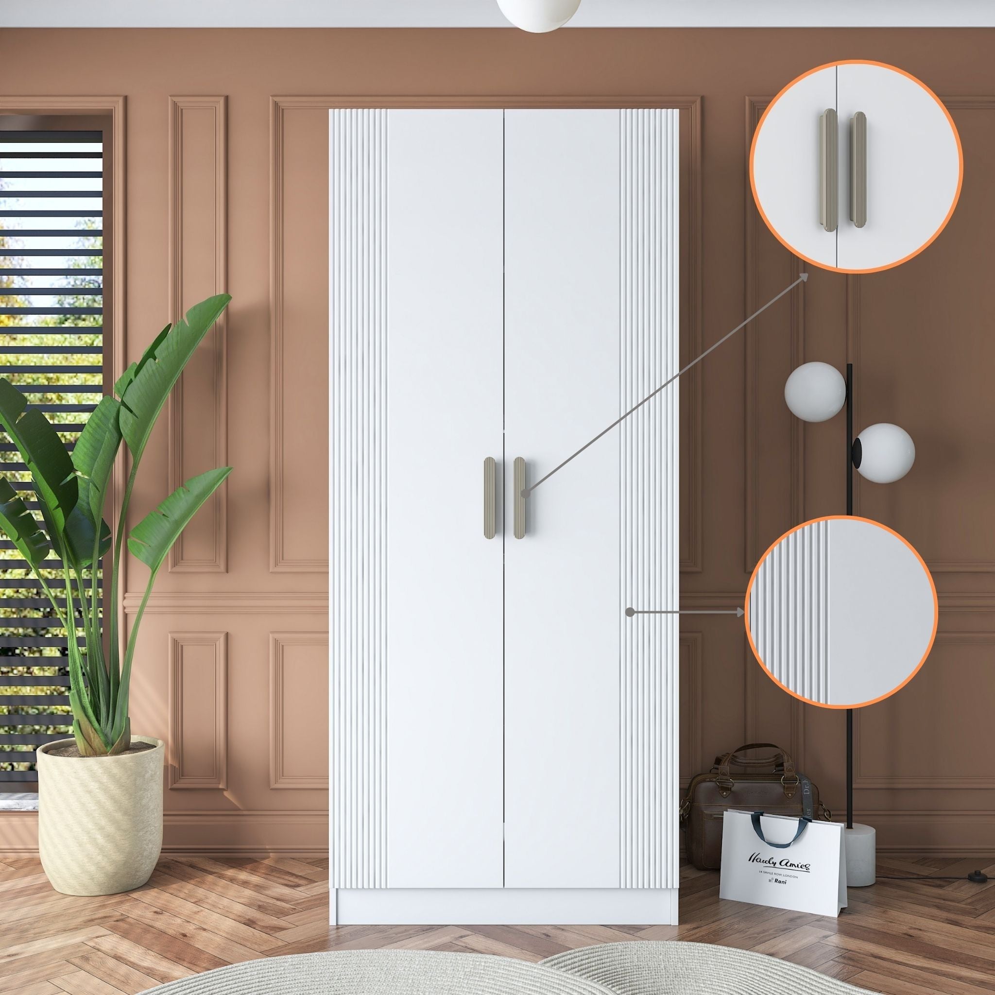 Rani BA180 Membran Kapaklı Gardırop 4 Raflı 2 Kapaklı Elbise Dolabı Beyaz