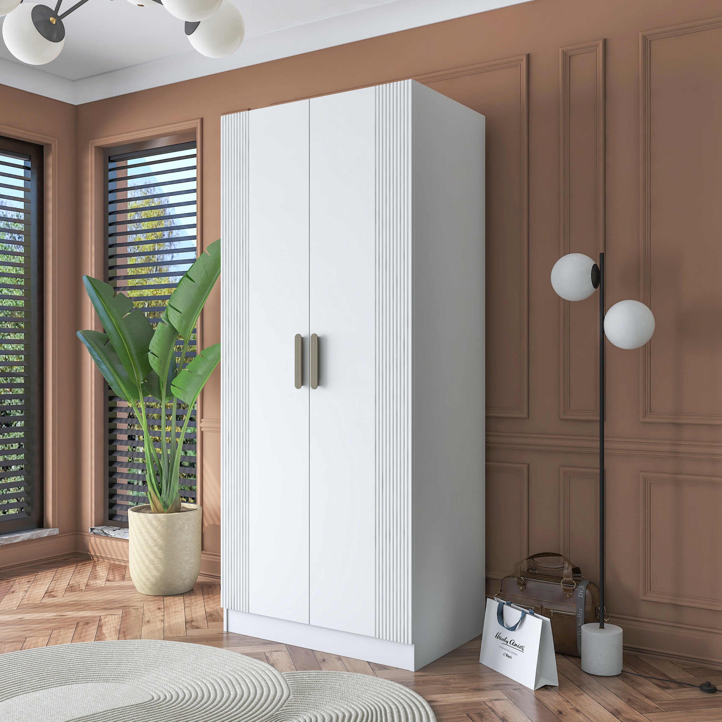 Rani BA180 Membran Kapaklı Gardırop 4 Raflı 2 Kapaklı Elbise Dolabı Beyaz