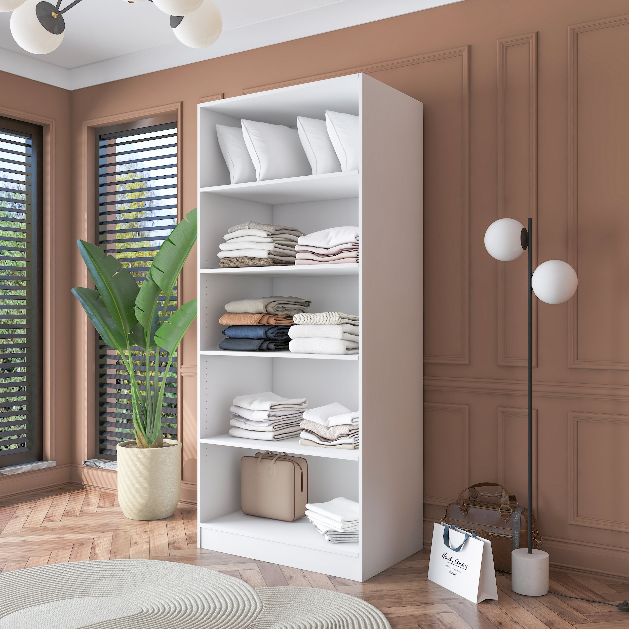 Rani BA180 Membran Kapaklı Gardırop 4 Raflı 2 Kapaklı Elbise Dolabı Beyaz