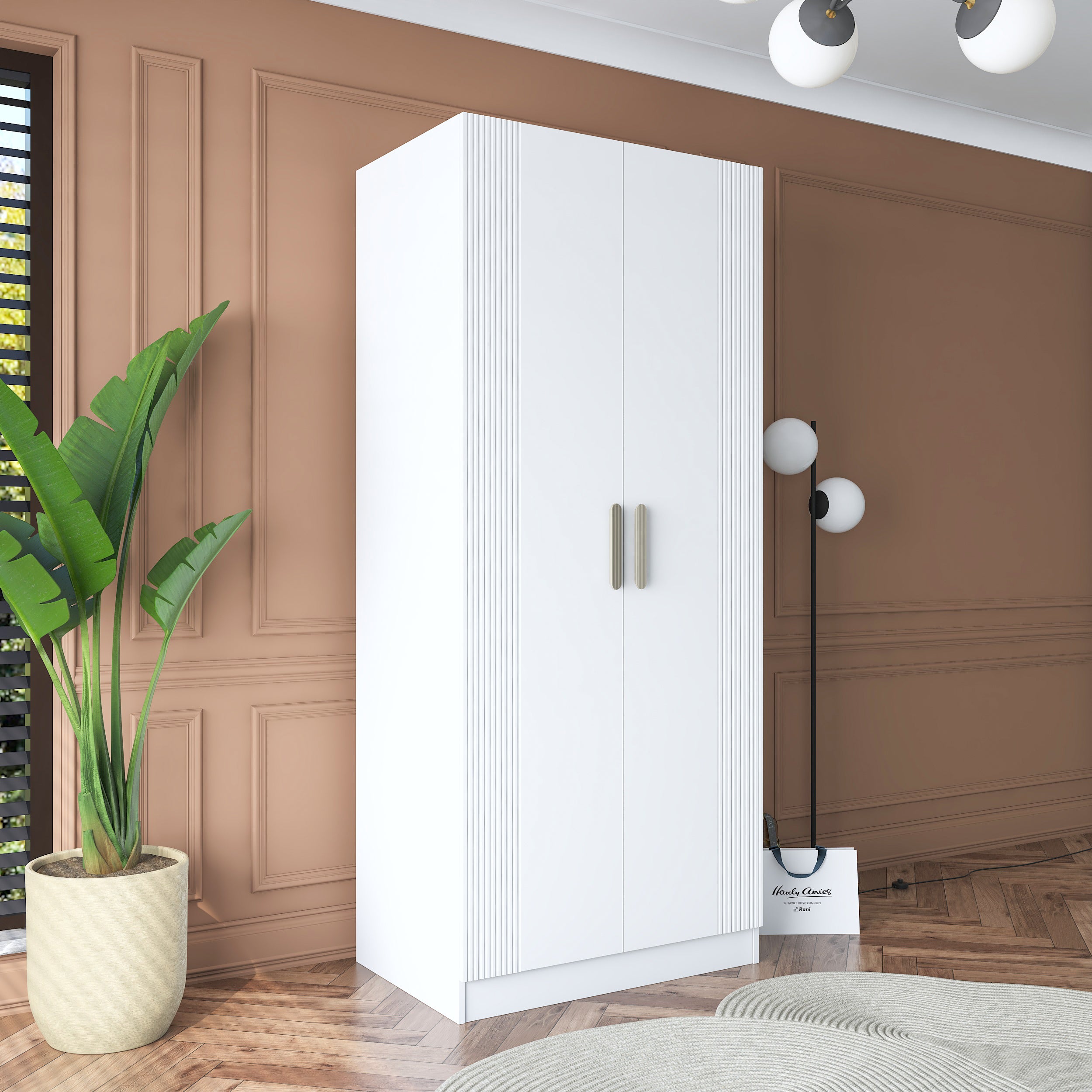 Rani BA180 Membran Kapaklı Gardırop 4 Raflı 2 Kapaklı Elbise Dolabı Beyaz