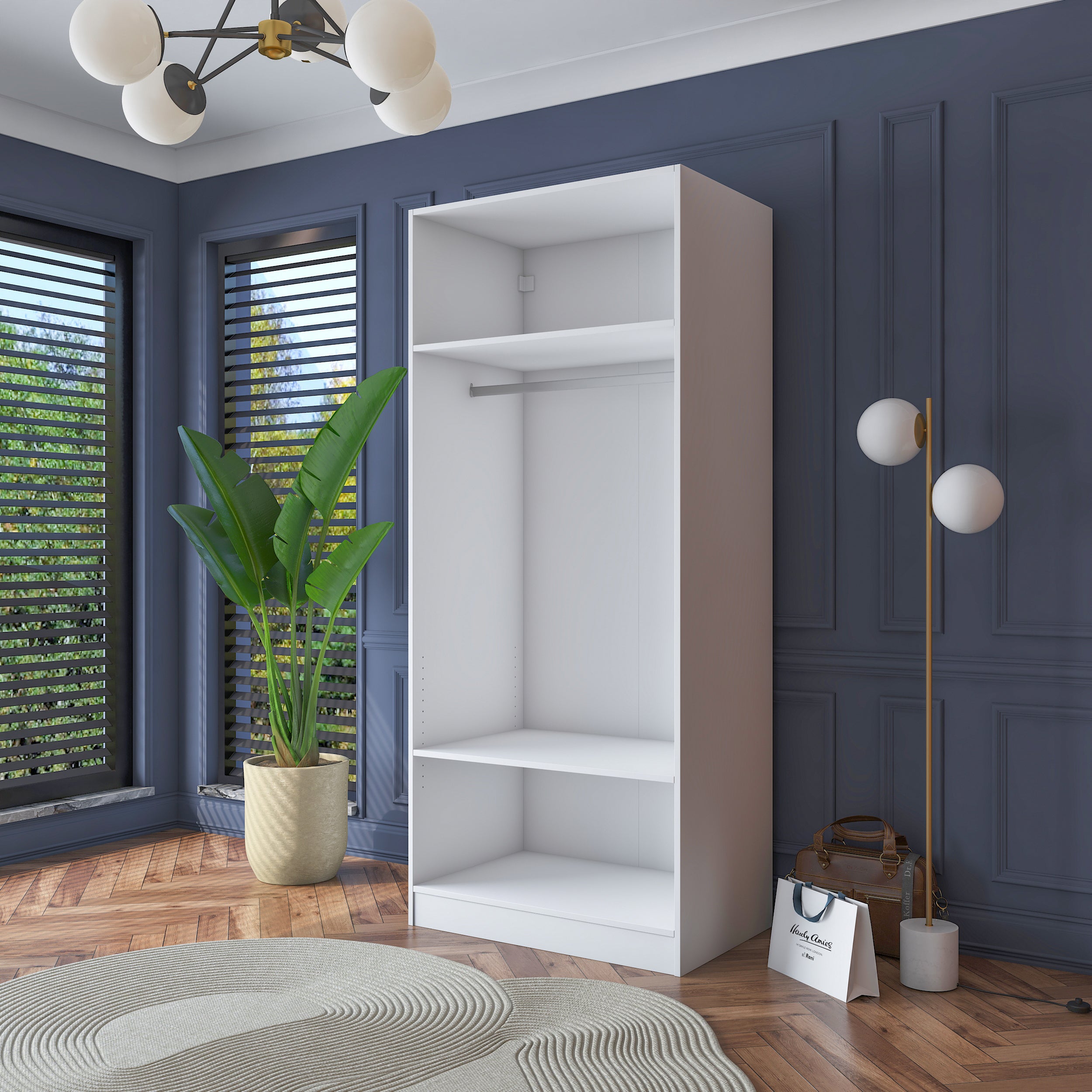 Rani BA181 Membran Kapaklı Gardırop 2 Raflı  Askılı 2 Kapaklı Elbise Dolabı Beyaz