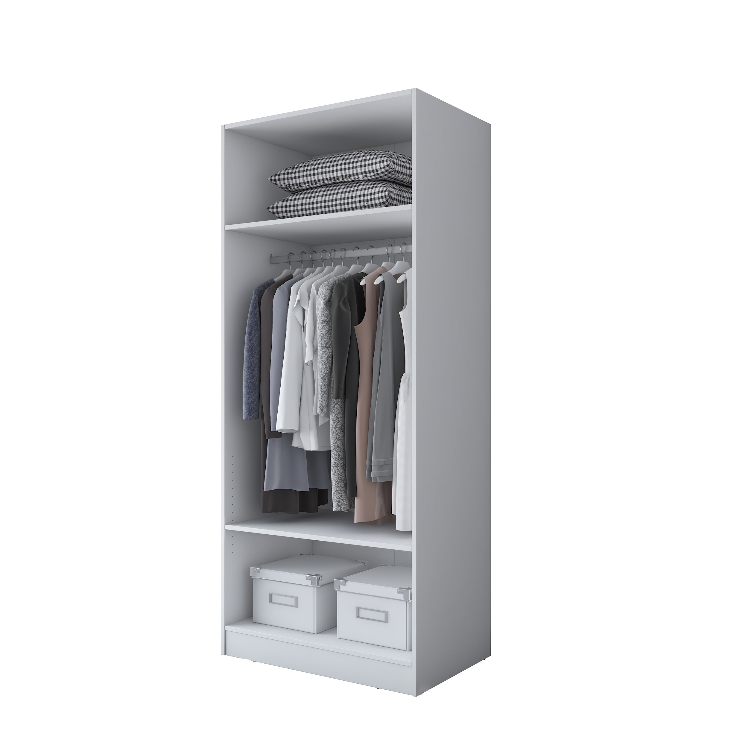 Rani BA181 Membran Kapaklı Gardırop 2 Raflı  Askılı 2 Kapaklı Elbise Dolabı Beyaz