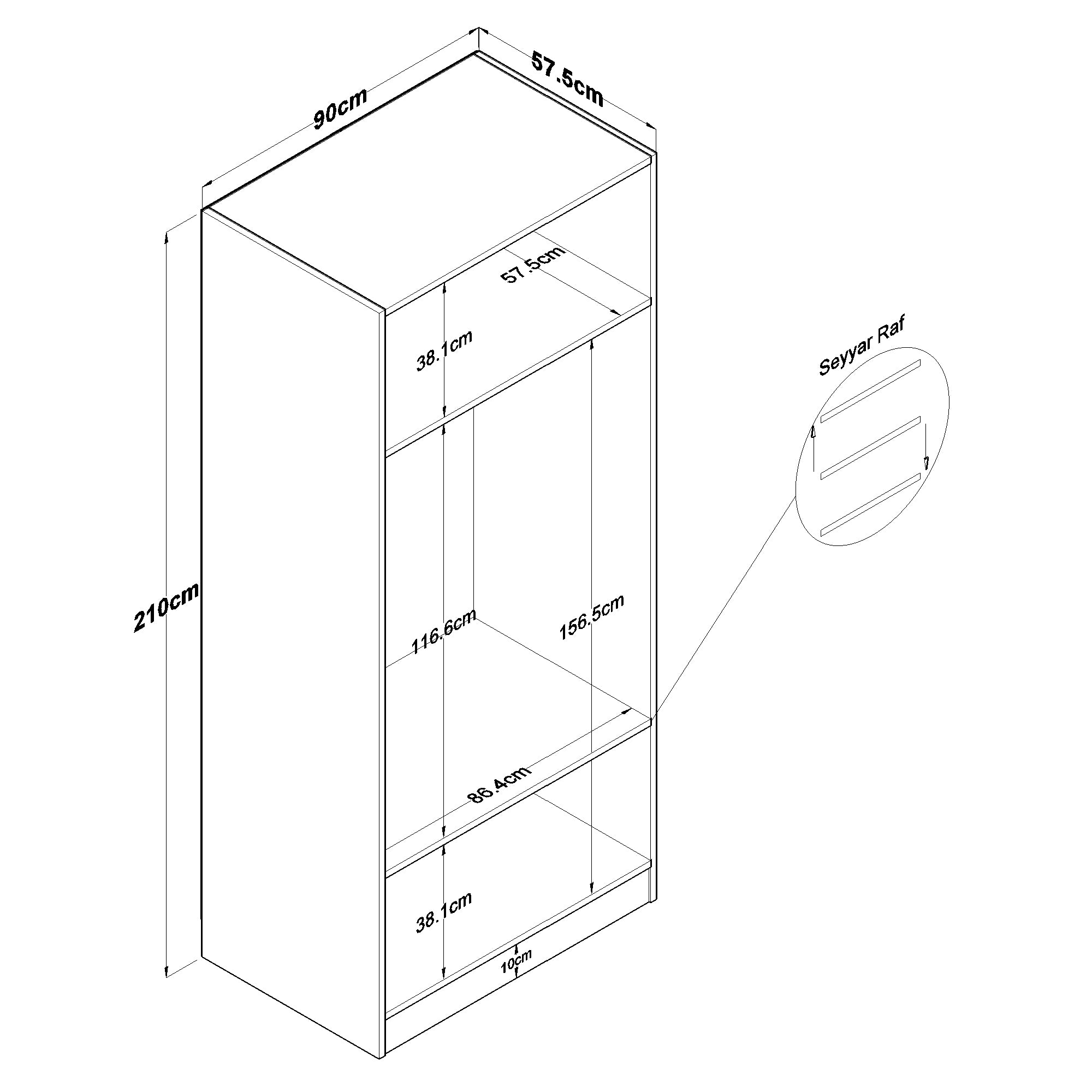 Rani BA181 Membran Kapaklı Gardırop 2 Raflı  Askılı 2 Kapaklı Elbise Dolabı Beyaz