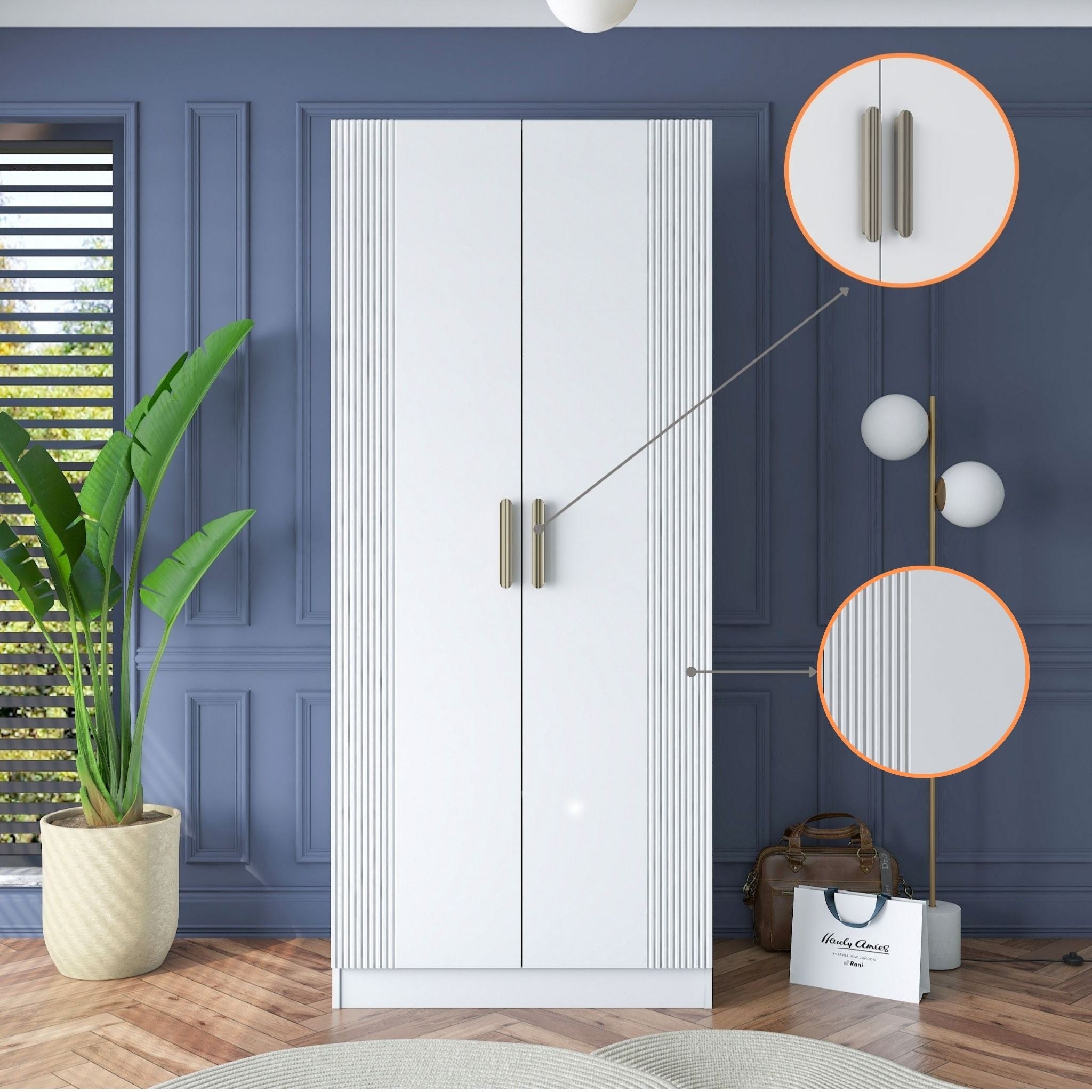 Rani BA181 Membran Kapaklı Gardırop 2 Raflı  Askılı 2 Kapaklı Elbise Dolabı Beyaz