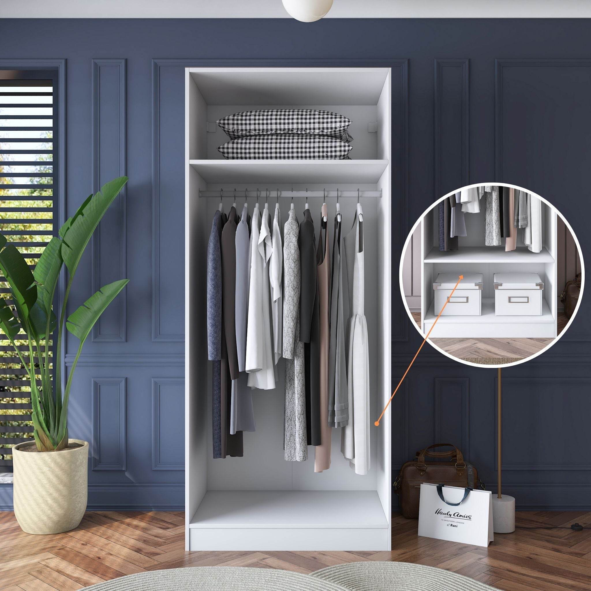 Rani BA181 Membran Kapaklı Gardırop 2 Raflı  Askılı 2 Kapaklı Elbise Dolabı Beyaz