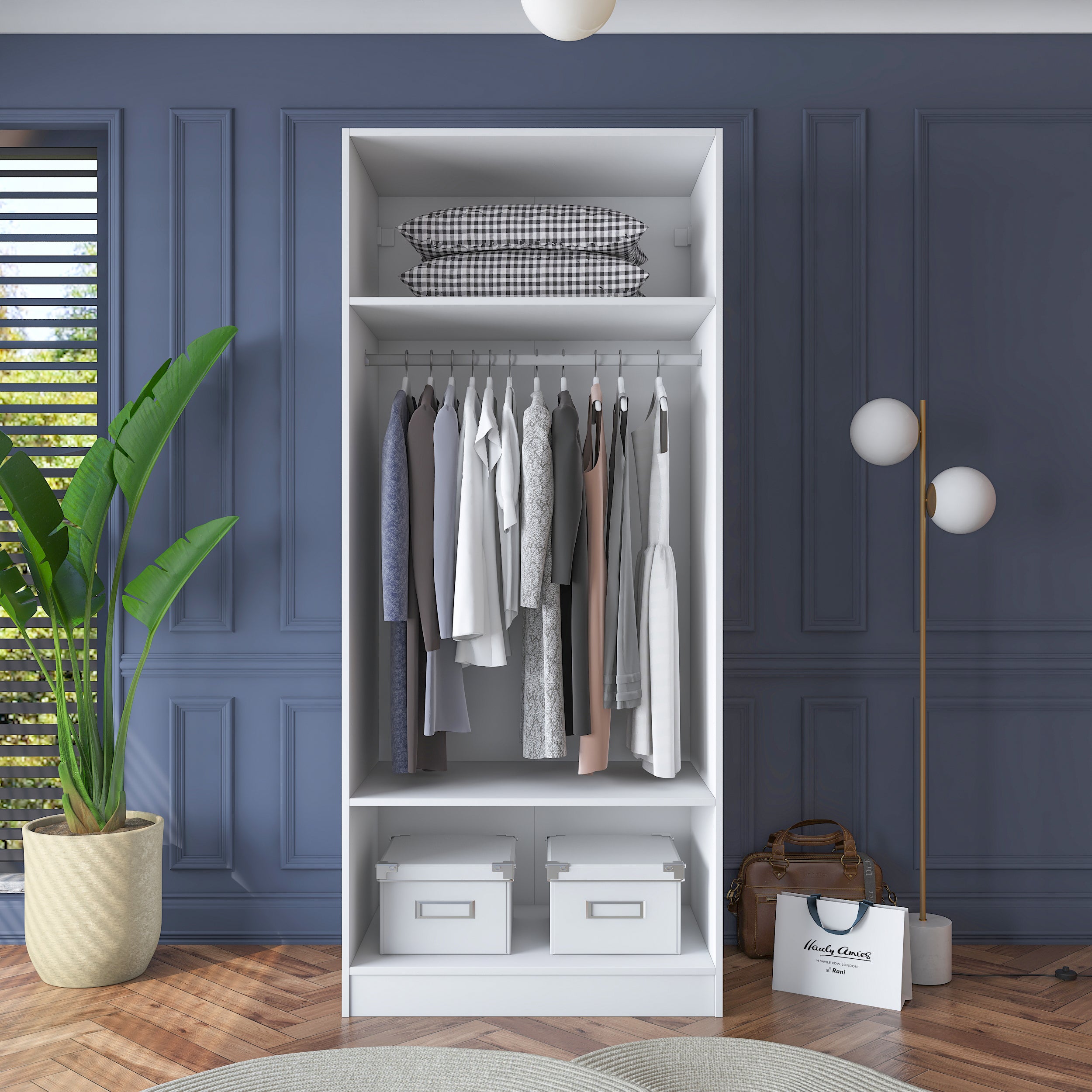 Rani BA181 Membran Kapaklı Gardırop 2 Raflı  Askılı 2 Kapaklı Elbise Dolabı Beyaz