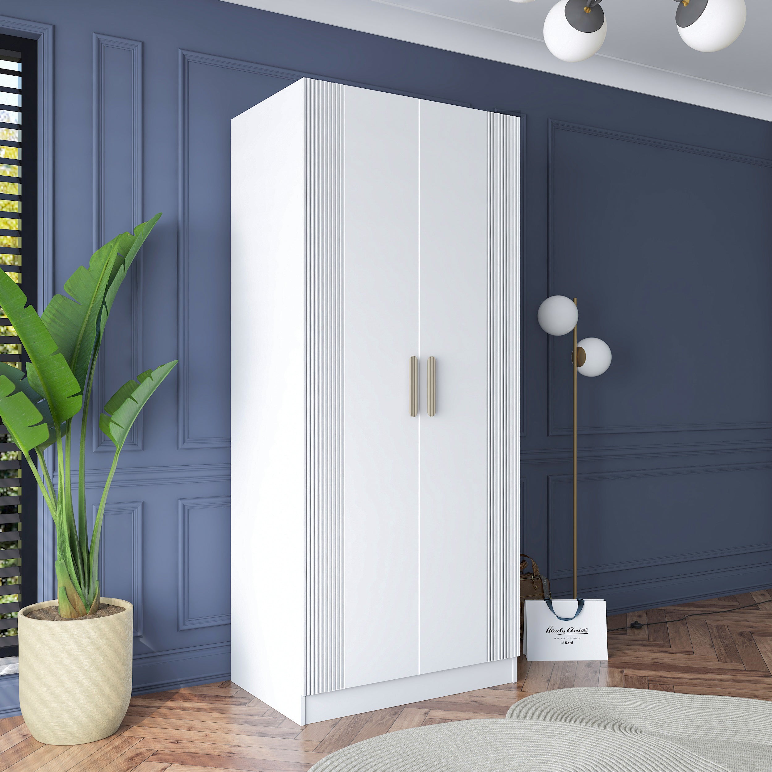 Rani BA181 Membran Kapaklı Gardırop 2 Raflı  Askılı 2 Kapaklı Elbise Dolabı Beyaz