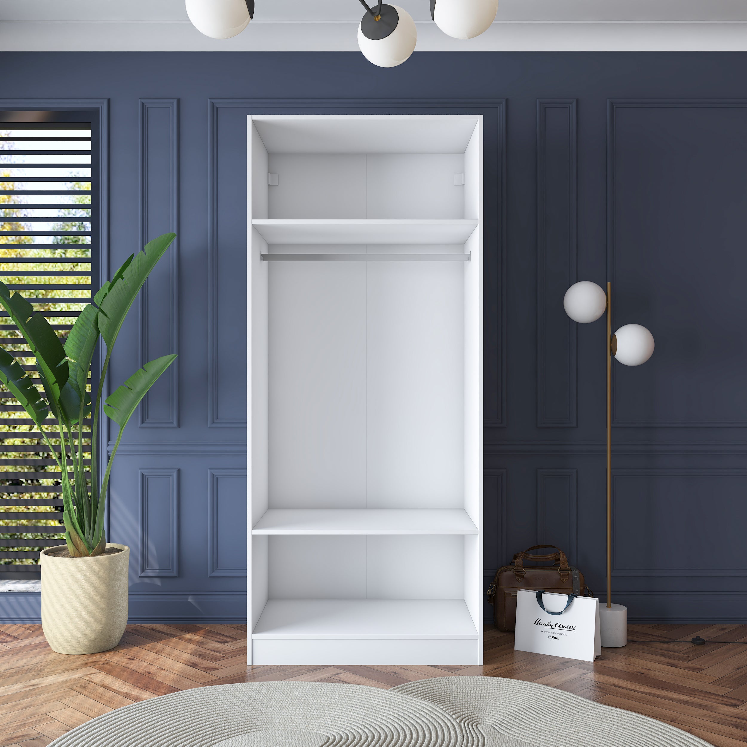 Rani BA181 Membran Kapaklı Gardırop 2 Raflı  Askılı 2 Kapaklı Elbise Dolabı Beyaz