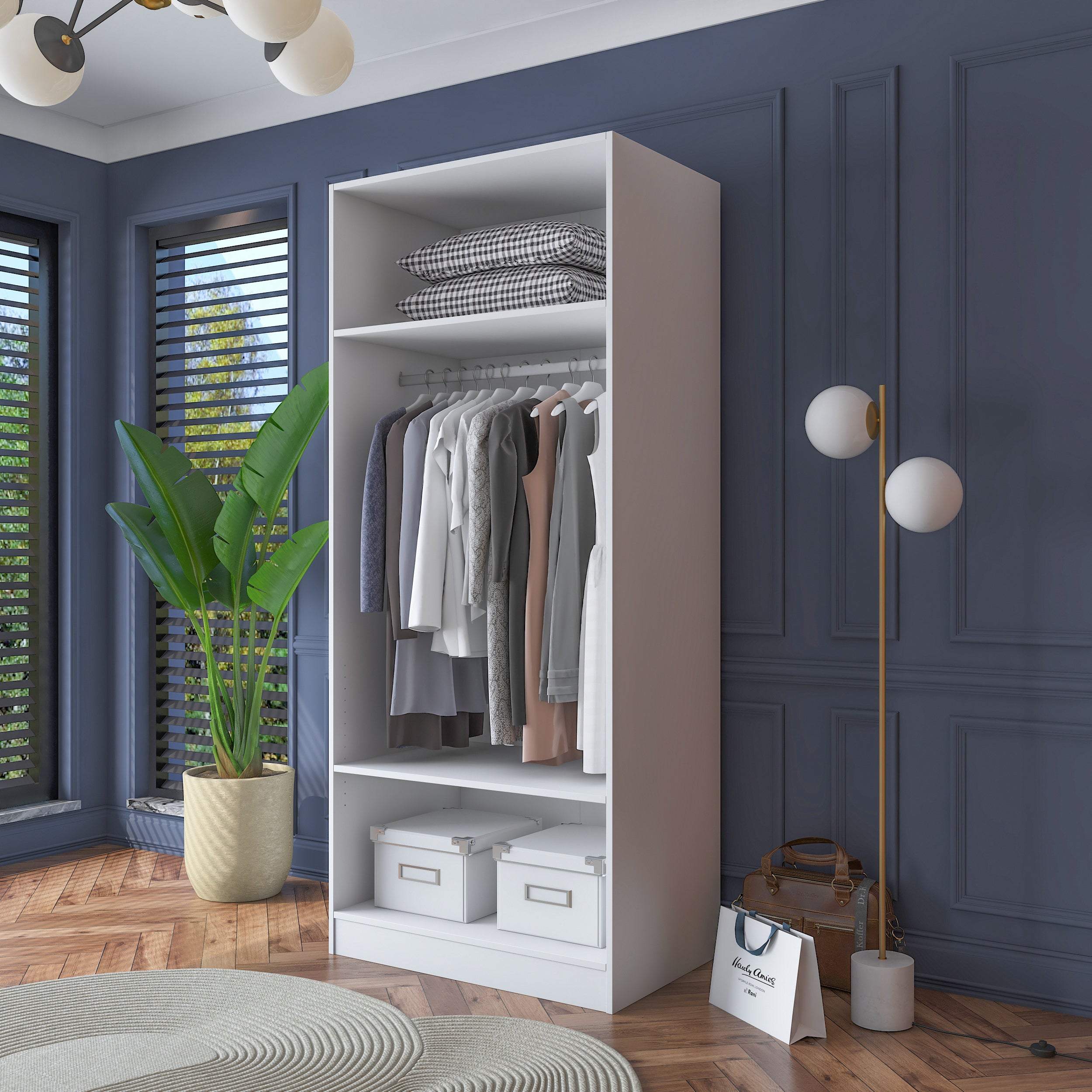 Rani BA181 Membran Kapaklı Gardırop 2 Raflı  Askılı 2 Kapaklı Elbise Dolabı Beyaz