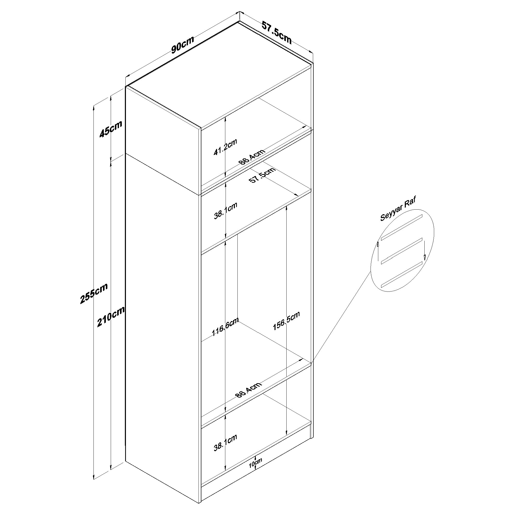 Rani BA211 Gardırop 4 Kapaklı 2 Raflı 1 Askılı Elbise Dolabı Beyaz