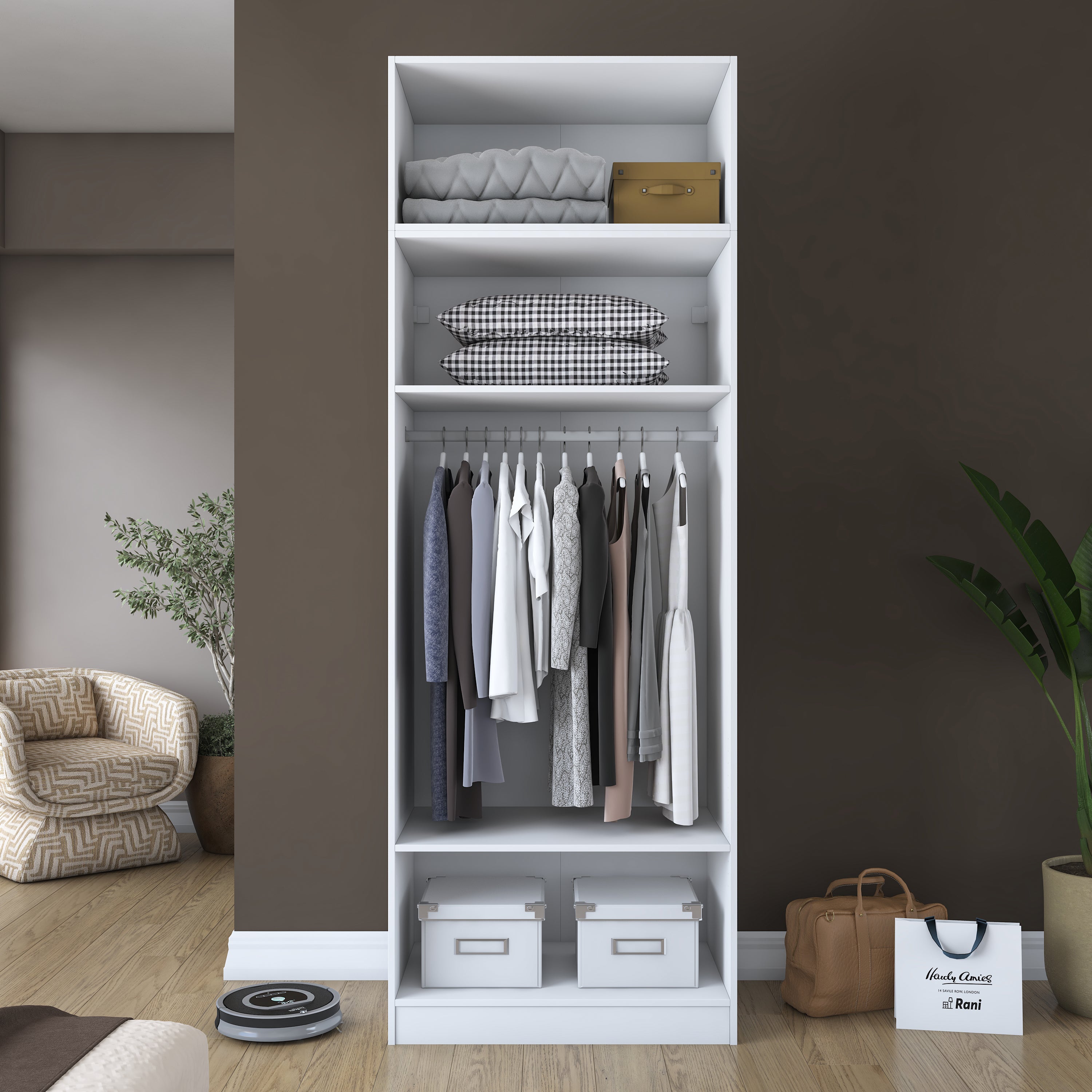 Rani BA211 Gardırop 4 Kapaklı 2 Raflı 1 Askılı Elbise Dolabı Beyaz