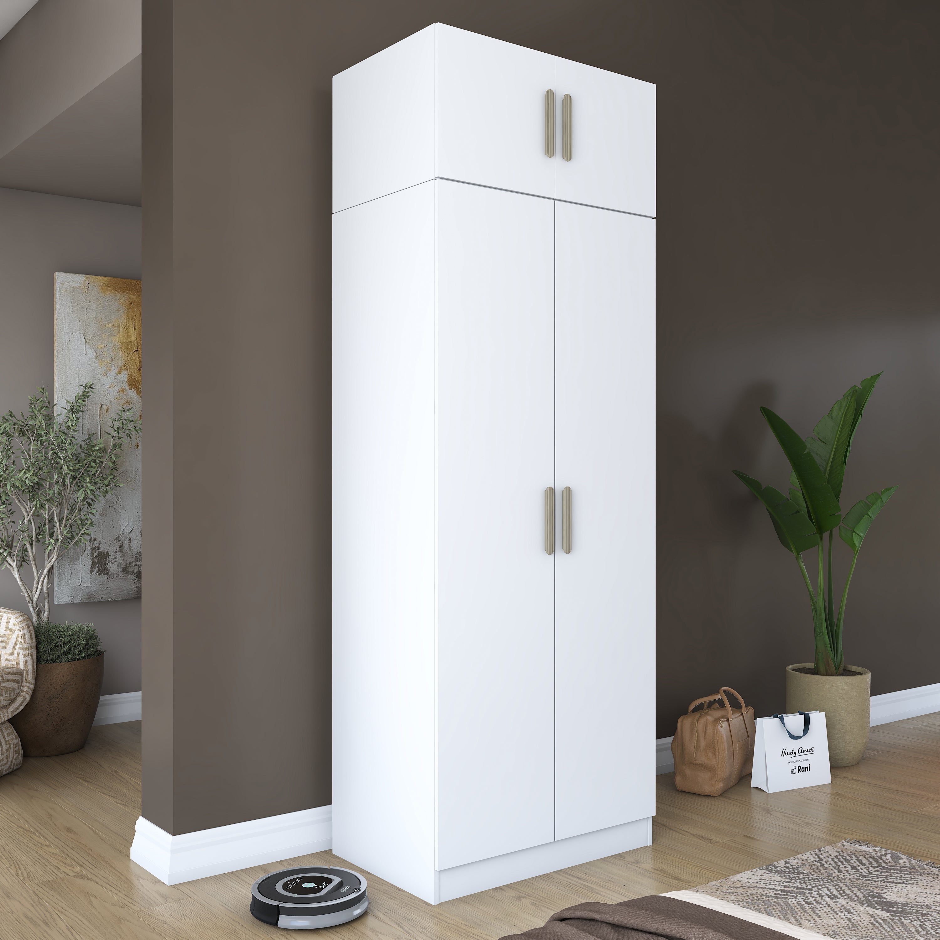 Rani BA211 Gardırop 4 Kapaklı 2 Raflı 1 Askılı Elbise Dolabı Beyaz