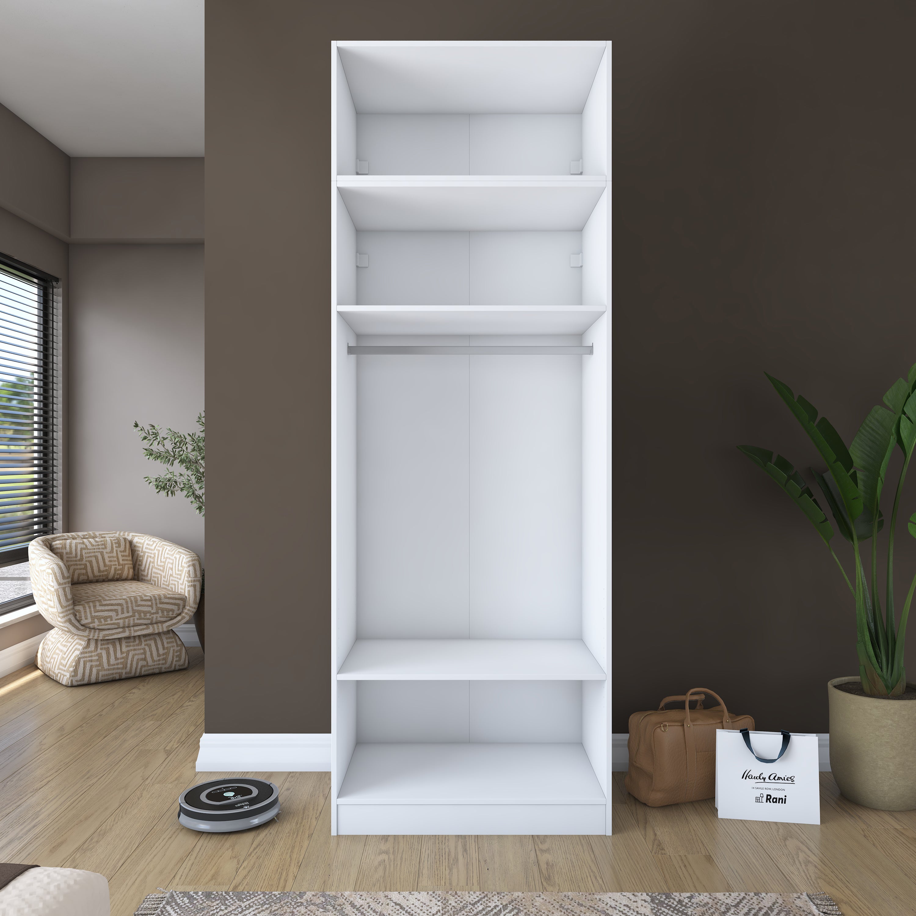 Rani BA211 Gardırop 4 Kapaklı 2 Raflı 1 Askılı Elbise Dolabı Beyaz