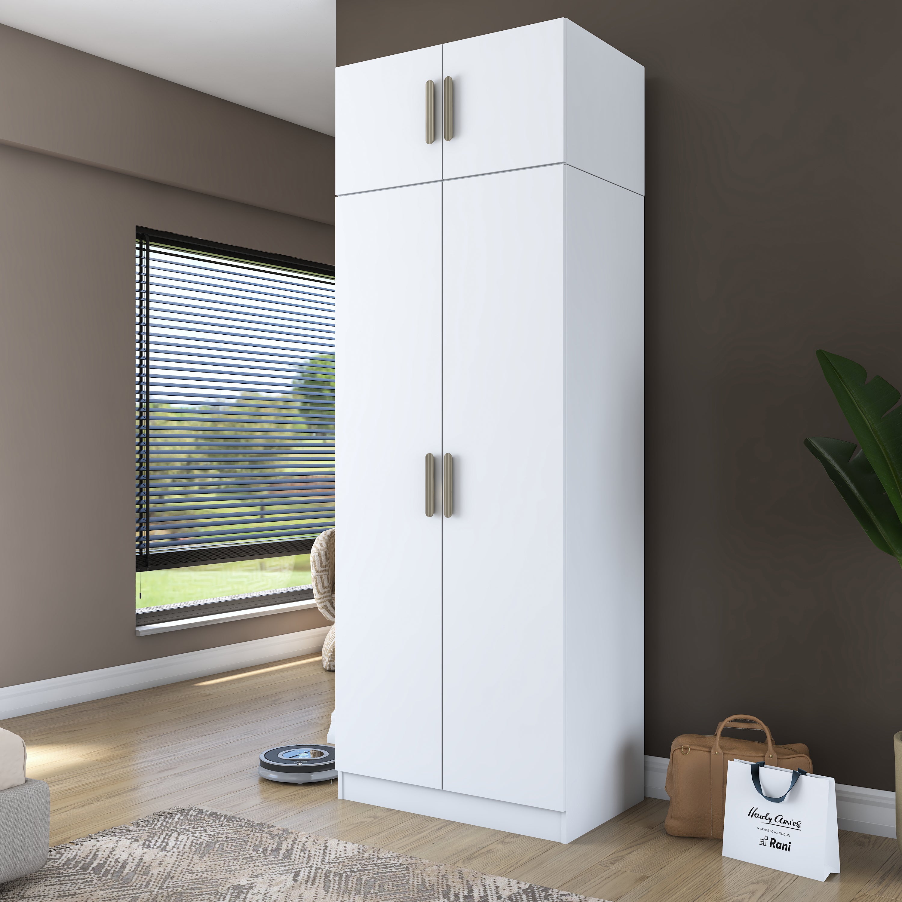 Rani BA211 Gardırop 4 Kapaklı 2 Raflı 1 Askılı Elbise Dolabı Beyaz