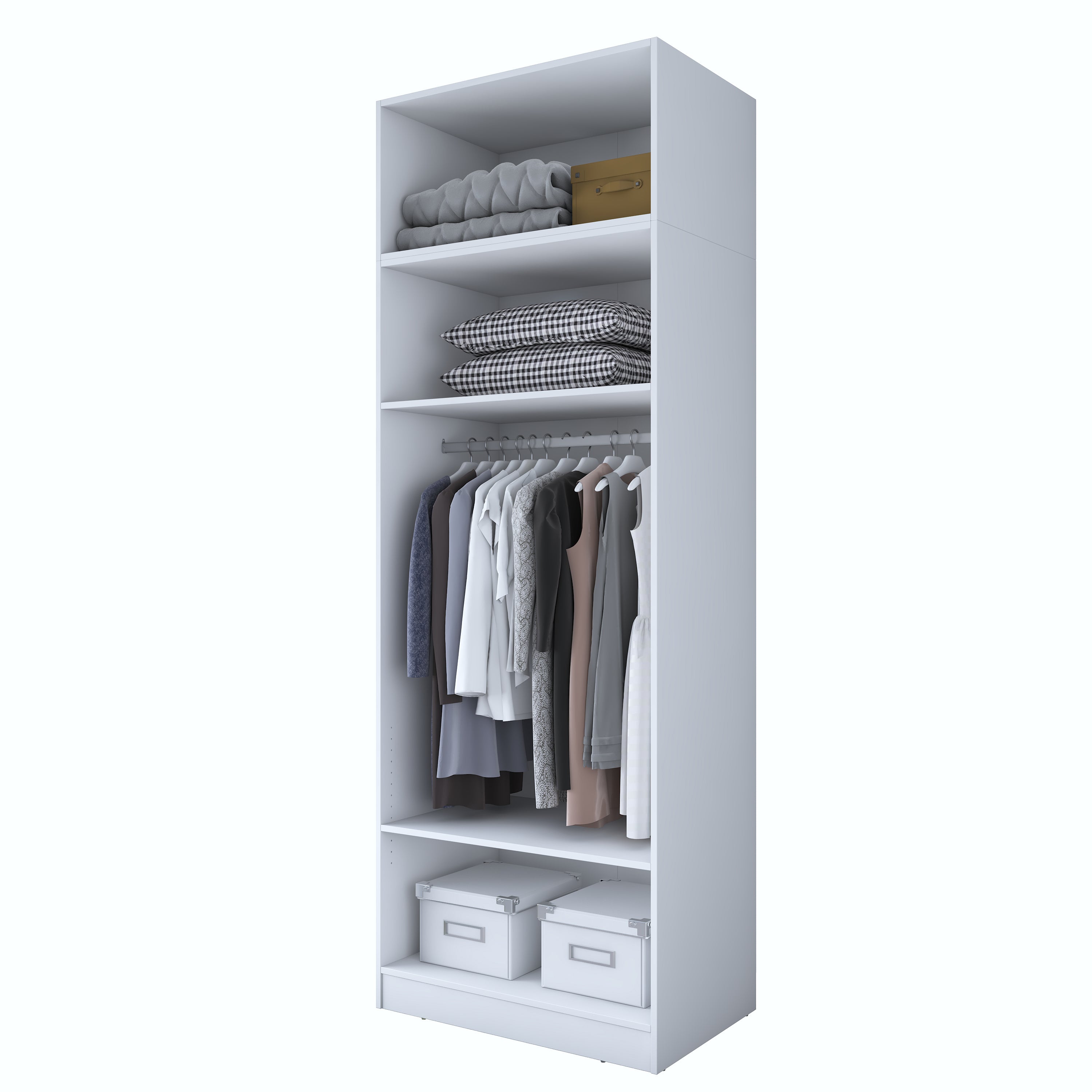 Rani BA211 Gardırop 4 Kapaklı 2 Raflı 1 Askılı Elbise Dolabı Beyaz