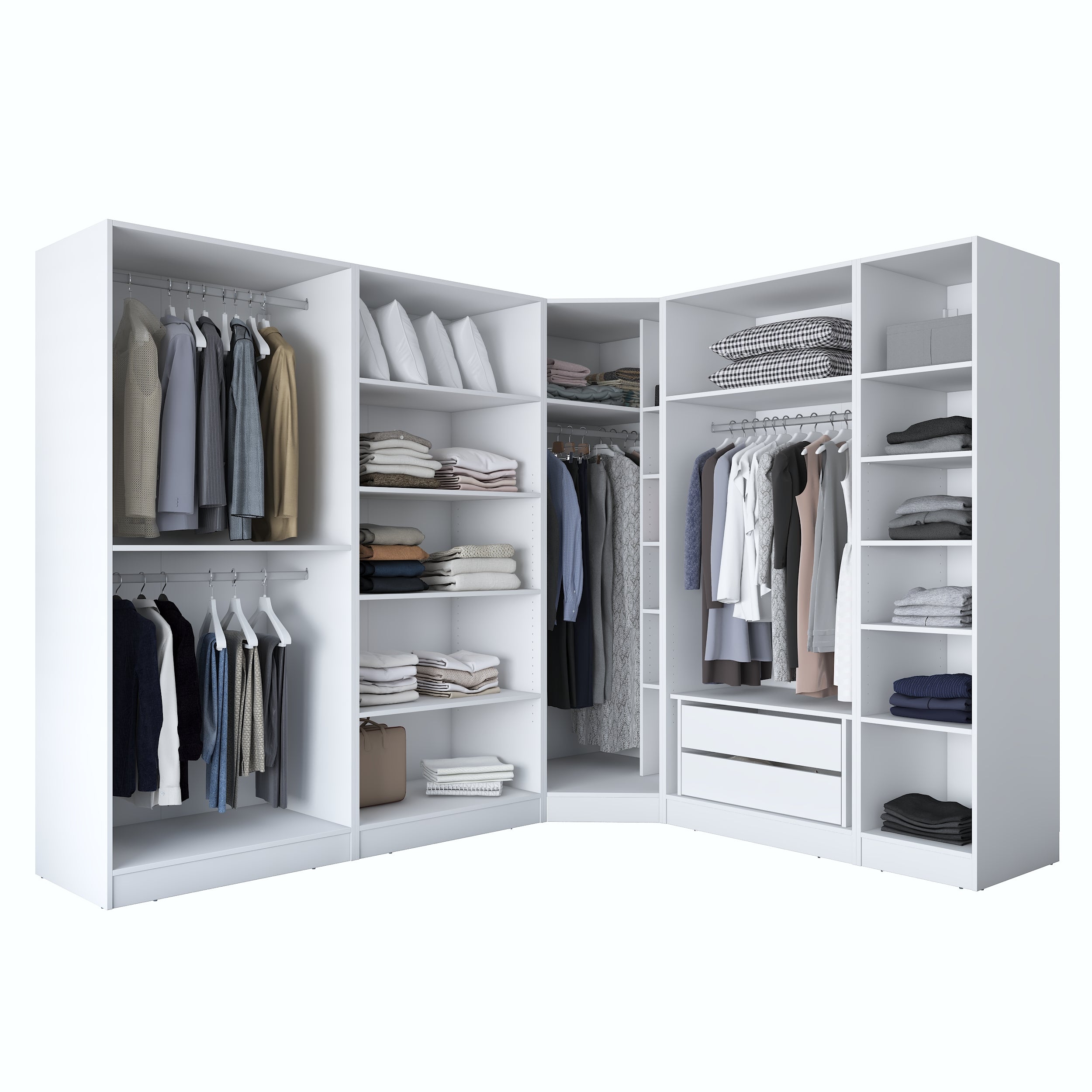 Rani BA192 geniş köşe gardırop membran kapaklı beyaz elbise dolabı