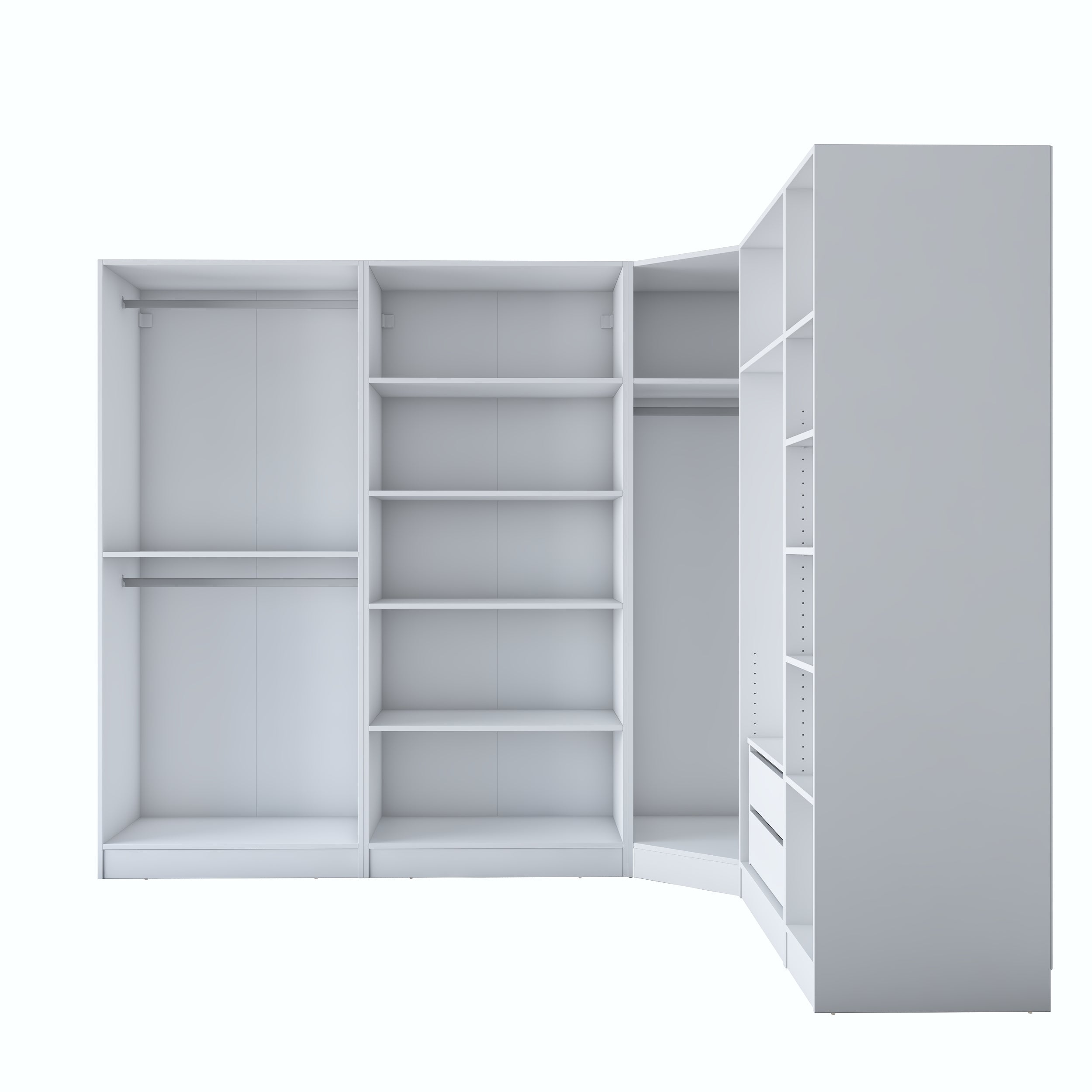 Rani BA192 geniş köşe gardırop membran kapaklı beyaz elbise dolabı