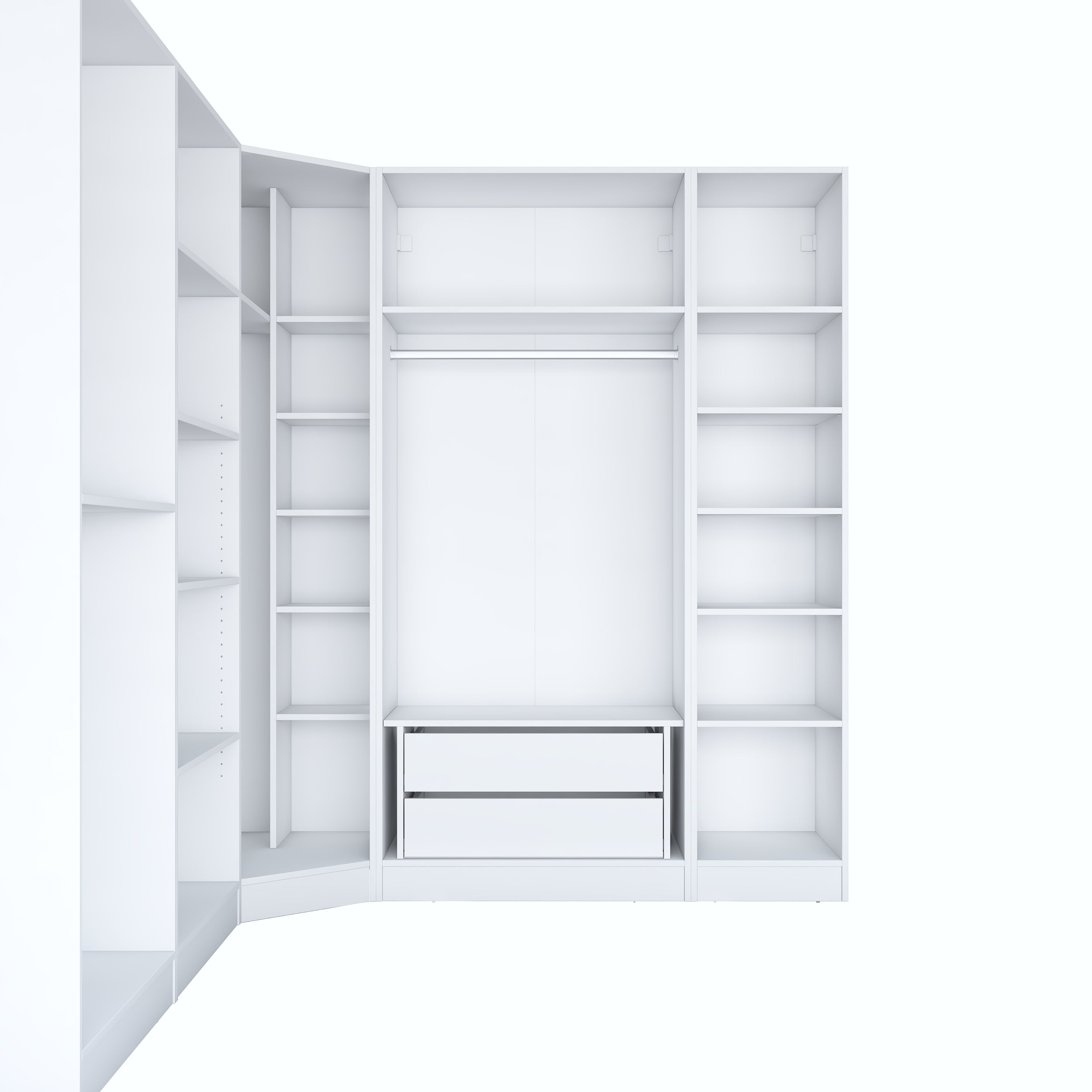 Rani BA192 geniş köşe gardırop membran kapaklı beyaz elbise dolabı