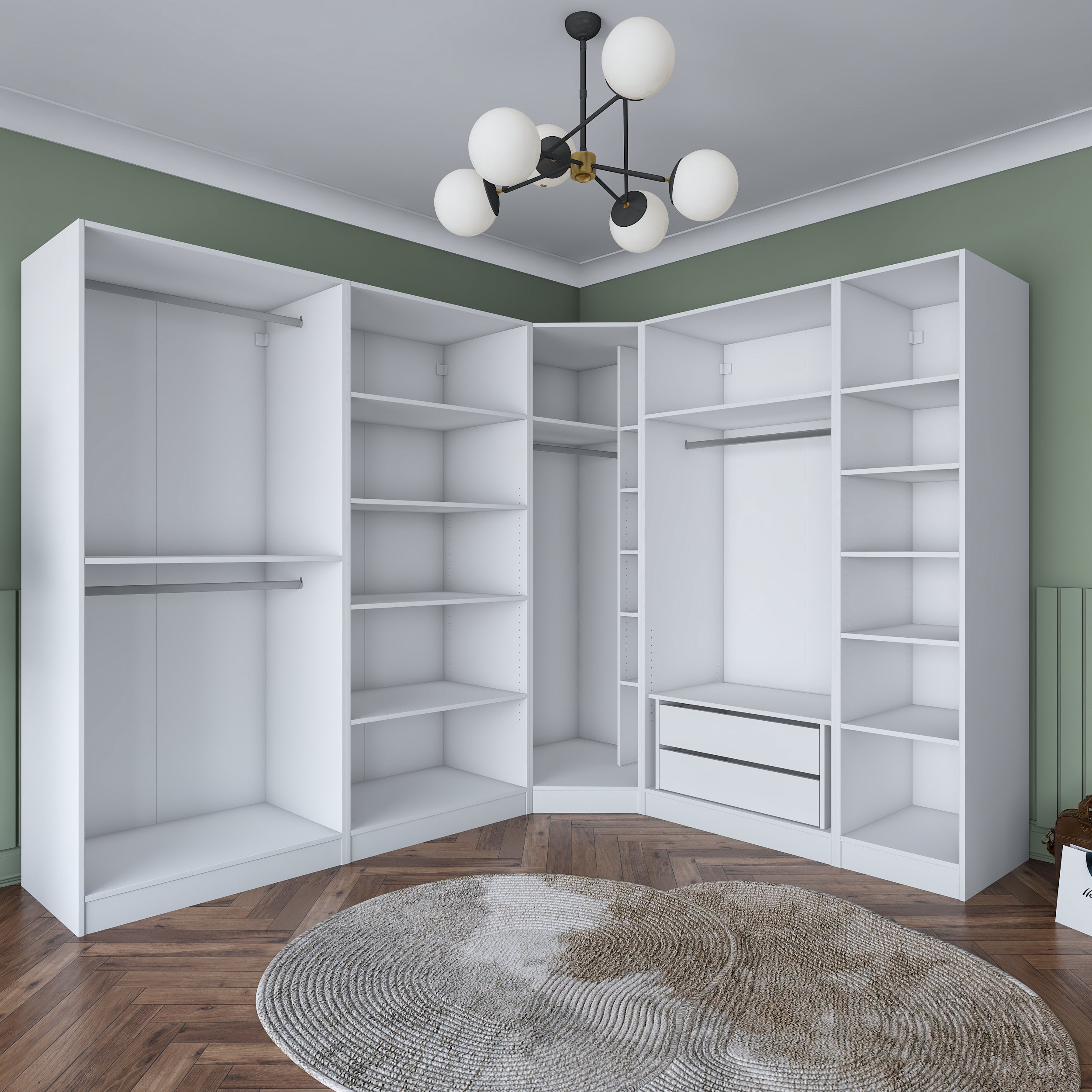 Rani BA192 geniş köşe gardırop membran kapaklı beyaz elbise dolabı