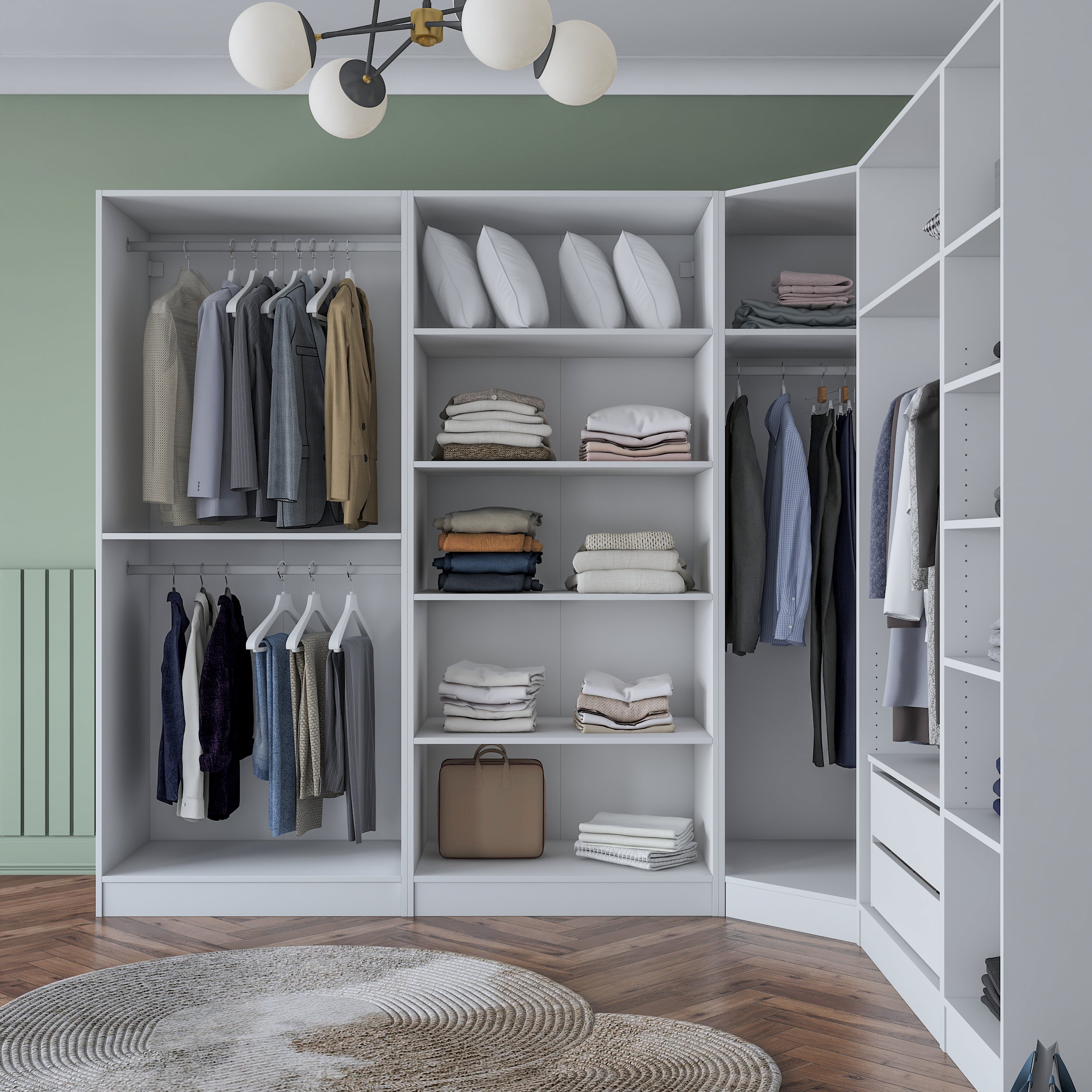 Rani BA192 geniş köşe gardırop membran kapaklı beyaz elbise dolabı