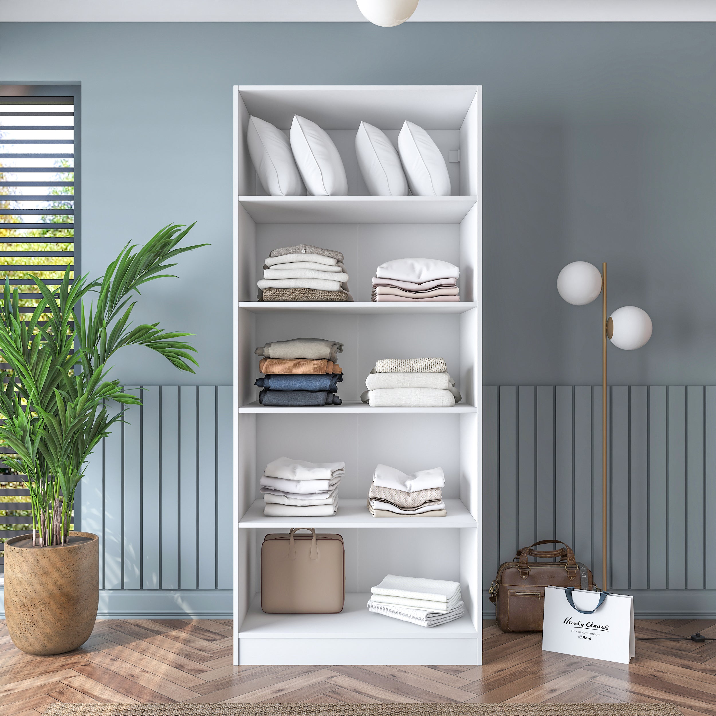 Rani BA188 Membran Kapaklı Gardırop 4 Raflı 2 Kapaklı Elbise Dolabı Beyaz