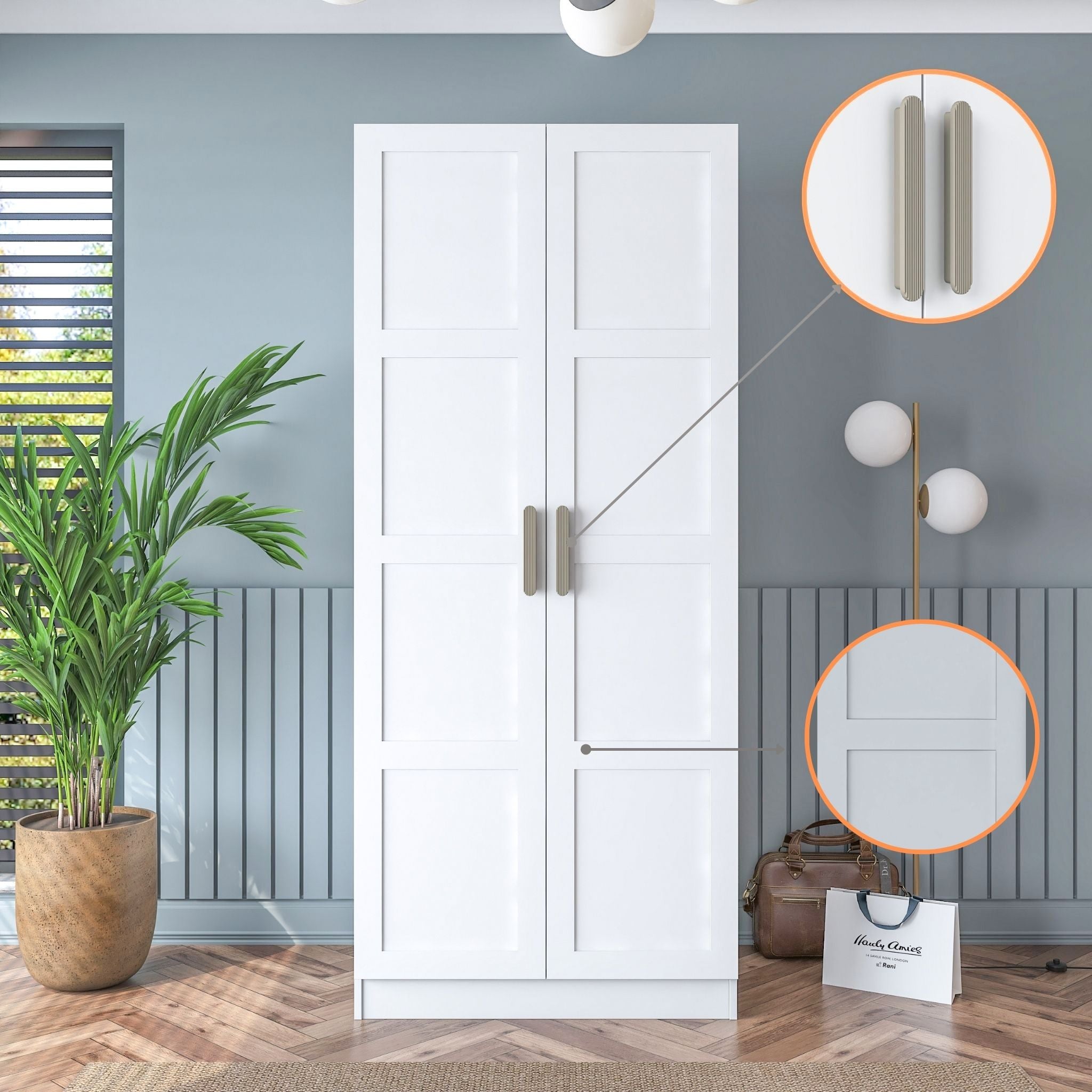 Rani BA188 Membran Kapaklı Gardırop 4 Raflı 2 Kapaklı Elbise Dolabı Beyaz