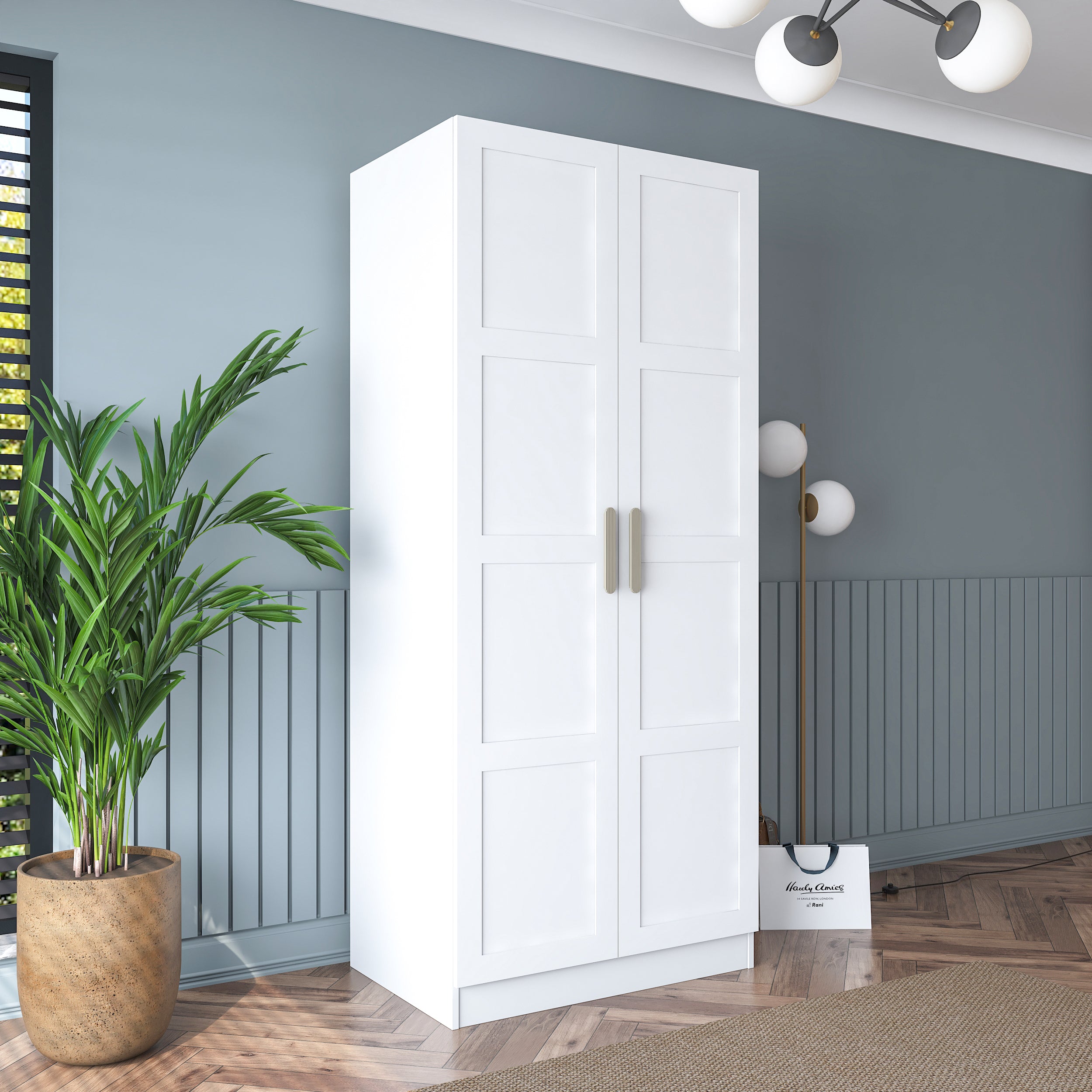 Rani BA188 Membran Kapaklı Gardırop 4 Raflı 2 Kapaklı Elbise Dolabı Beyaz