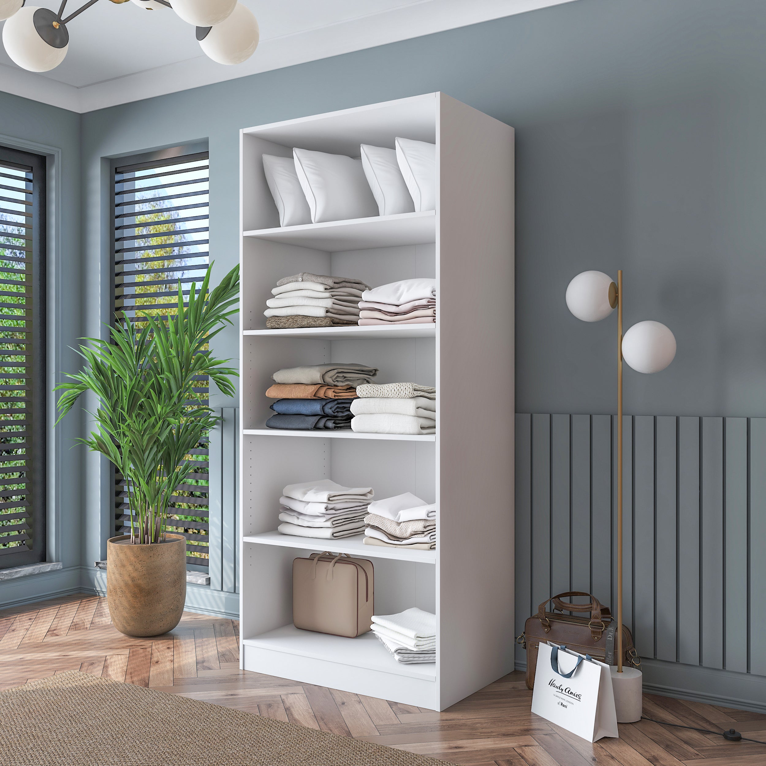 Rani BA188 Membran Kapaklı Gardırop 4 Raflı 2 Kapaklı Elbise Dolabı Beyaz