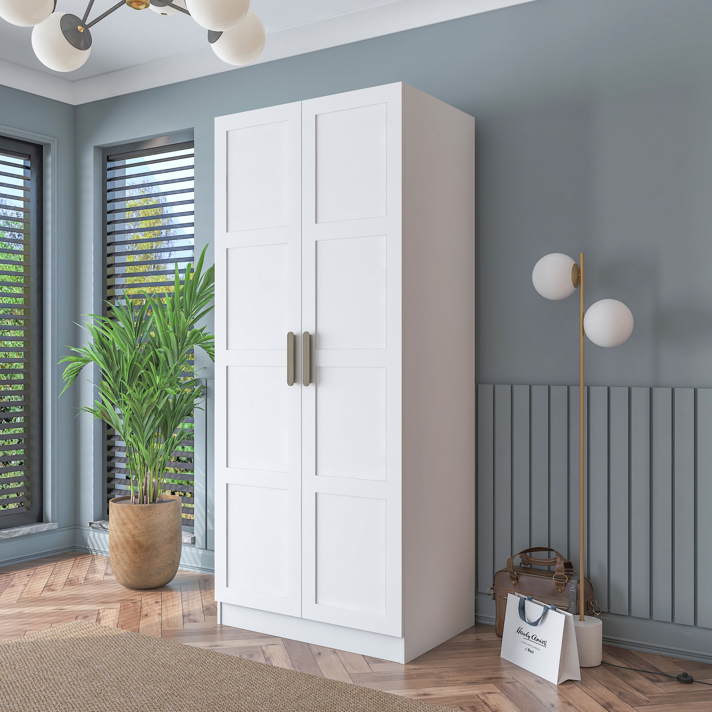 Rani BA188 Membran Kapaklı Gardırop 4 Raflı 2 Kapaklı Elbise Dolabı Beyaz