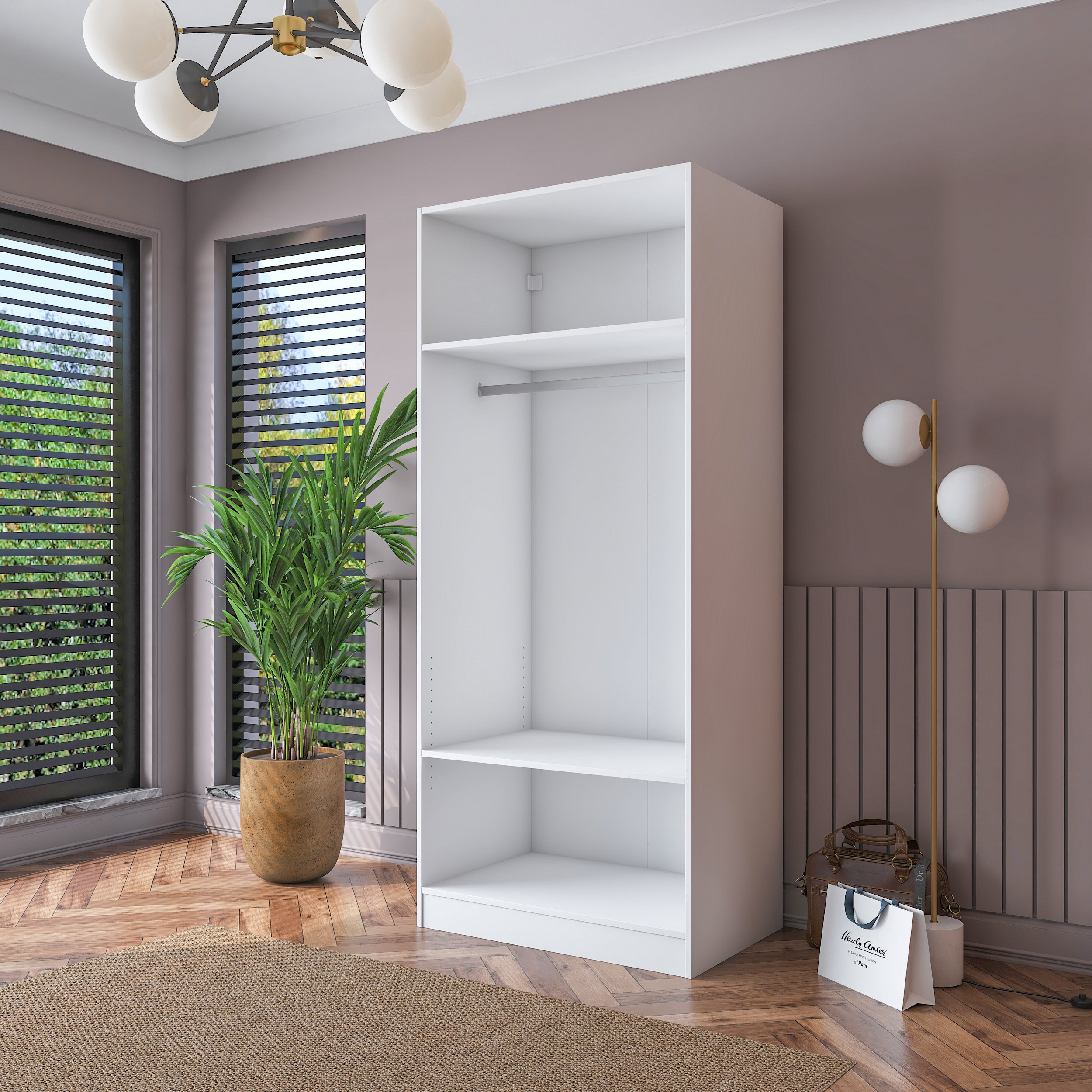 Rani BA189 beyaz gardırop membran kapaklı 2 kapaklı elbise dolabı