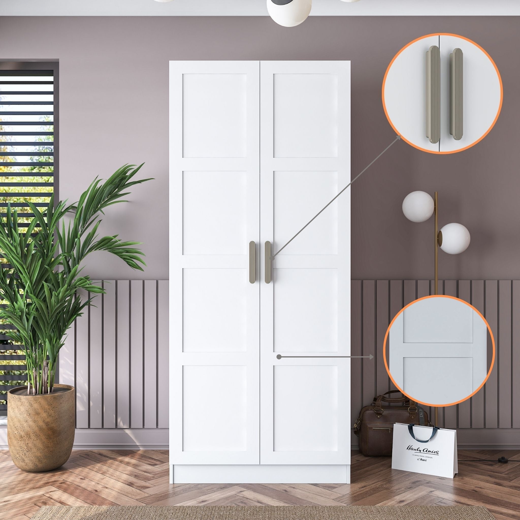 Rani BA189 beyaz gardırop membran kapaklı 2 kapaklı elbise dolabı