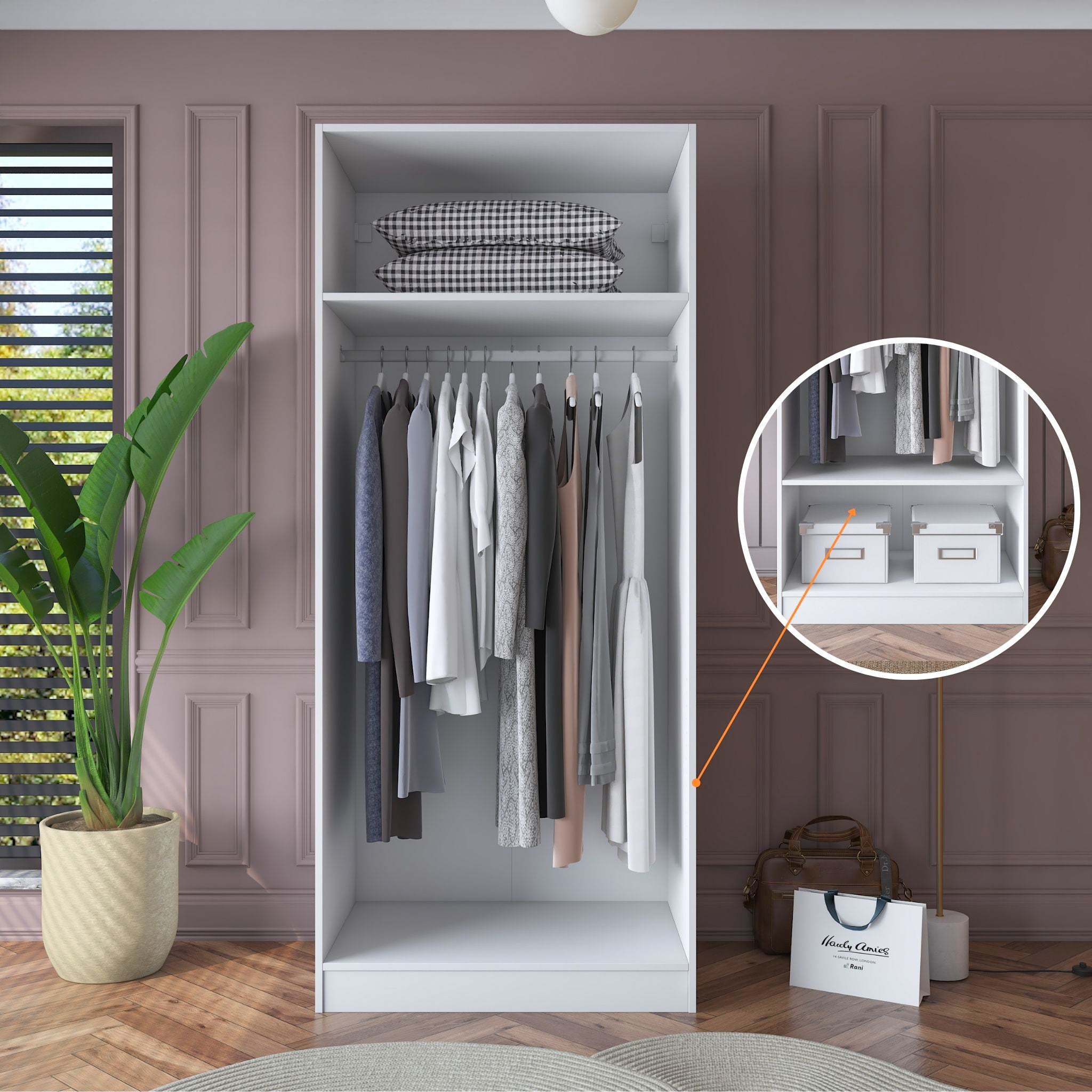 Rani BA189 beyaz gardırop membran kapaklı 2 kapaklı elbise dolabı