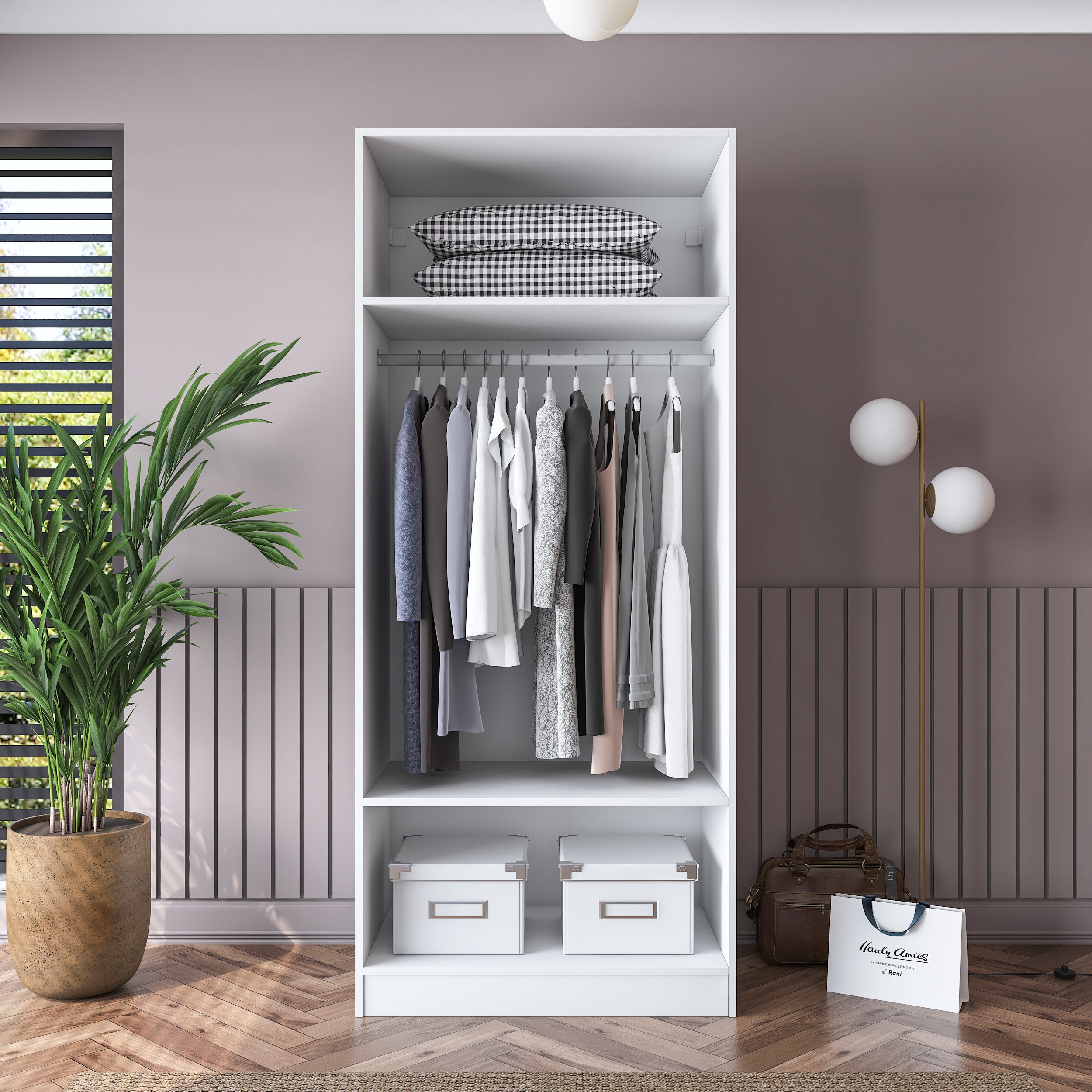 Rani BA189 beyaz gardırop membran kapaklı 2 kapaklı elbise dolabı