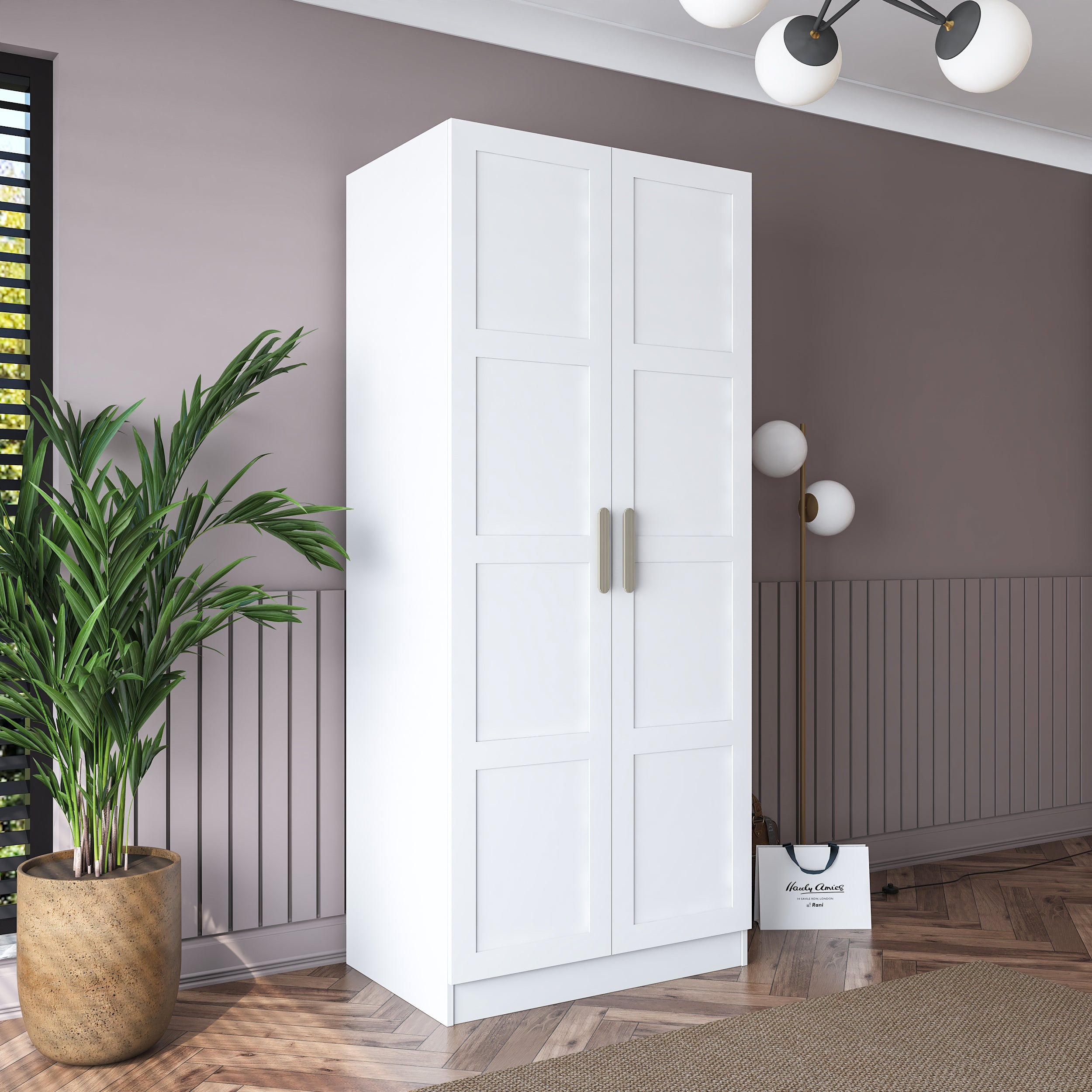 Rani BA189 beyaz gardırop membran kapaklı 2 kapaklı elbise dolabı
