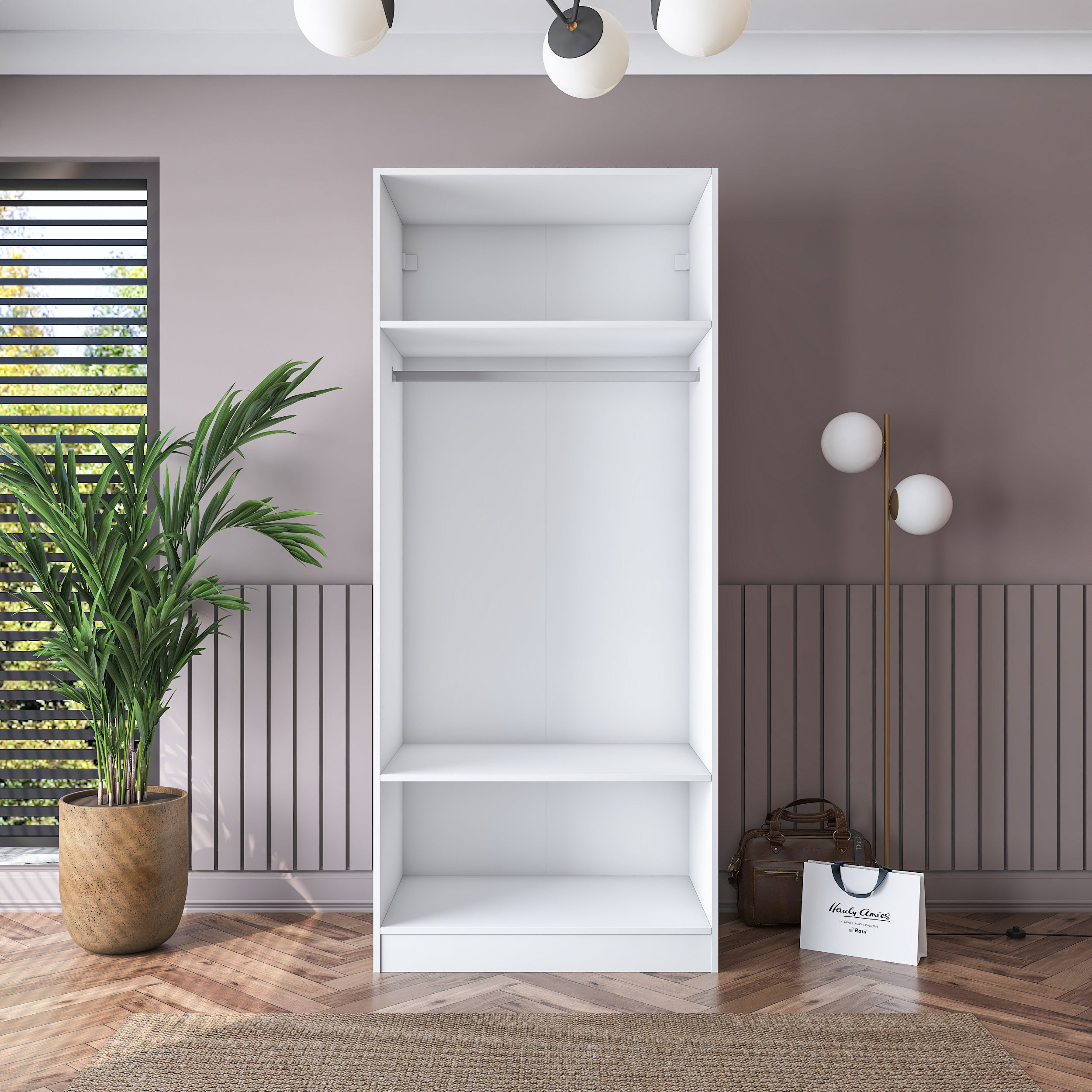 Rani BA189 beyaz gardırop membran kapaklı 2 kapaklı elbise dolabı