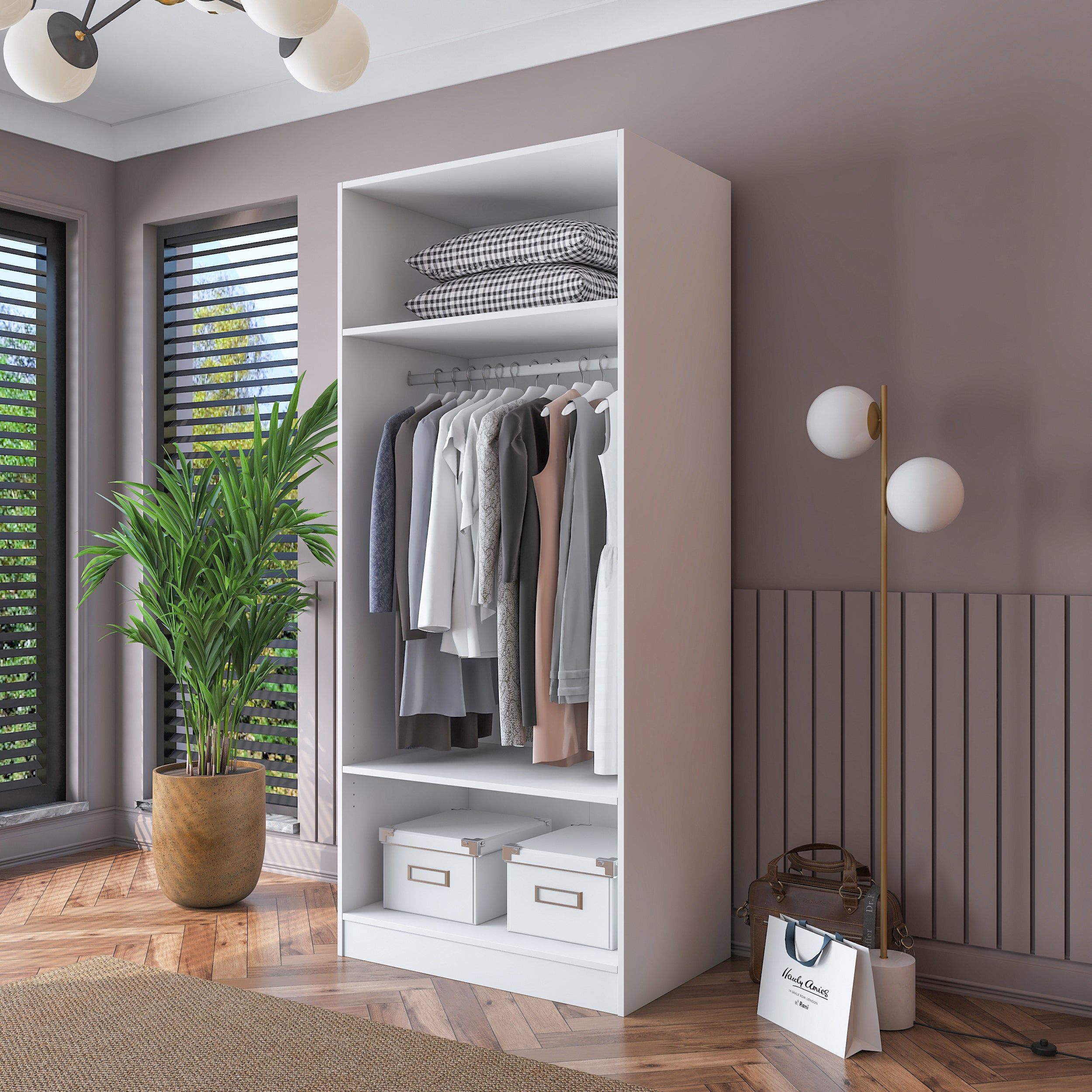 Rani BA189 beyaz gardırop membran kapaklı 2 kapaklı elbise dolabı