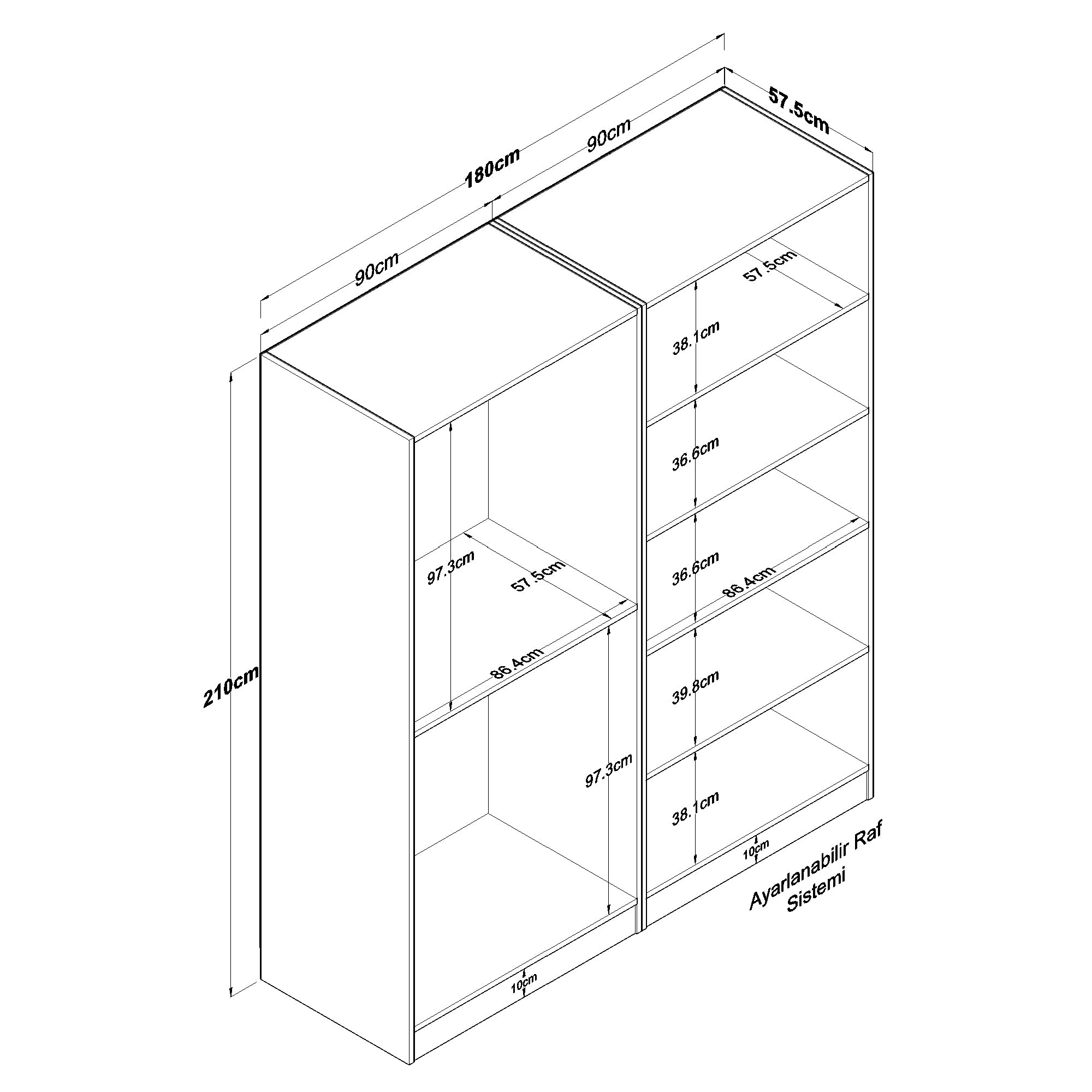 Rani BA194 Membran Kapaklı Gardırop 5 Raflı 2 Askılı 4 Kapaklı Elbise Dolabı Beyaz
