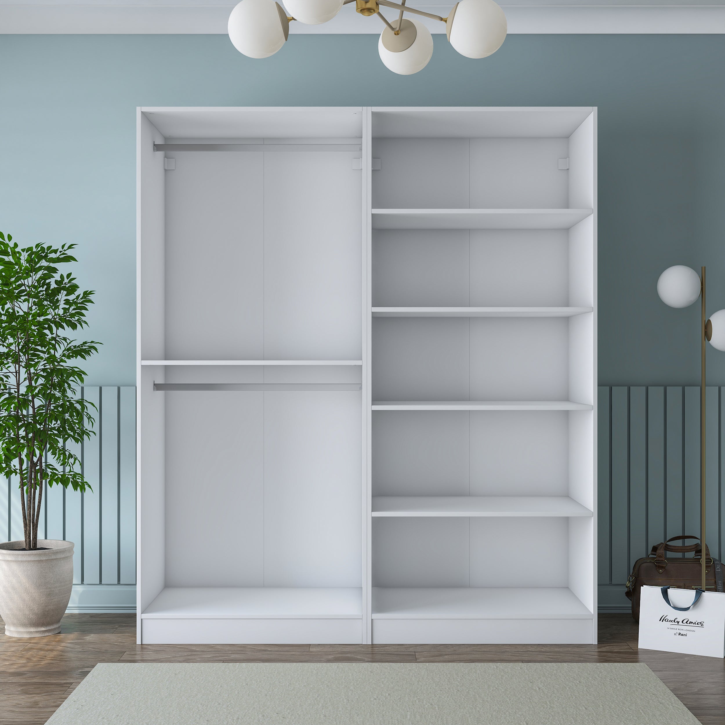 Rani BA194 beyaz gardırop 4 kapaklı membran kapaklı elbise dolabı