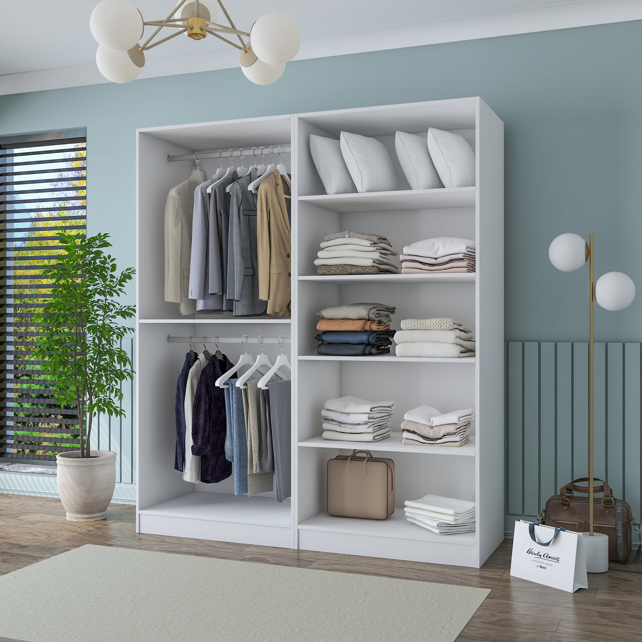 Rani BA194 beyaz gardırop 4 kapaklı membran kapaklı elbise dolabı