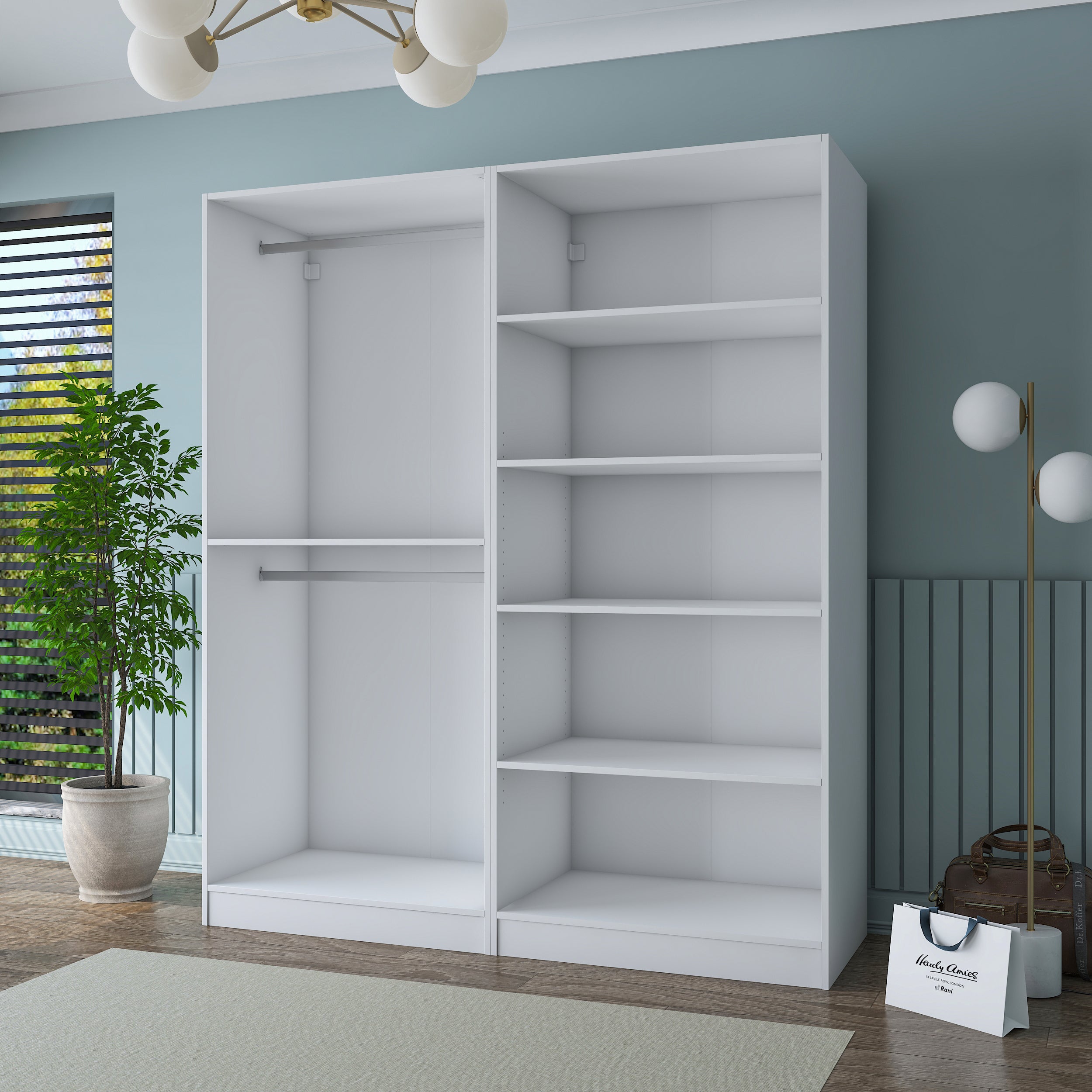 Rani BA194 beyaz gardırop 4 kapaklı membran kapaklı elbise dolabı