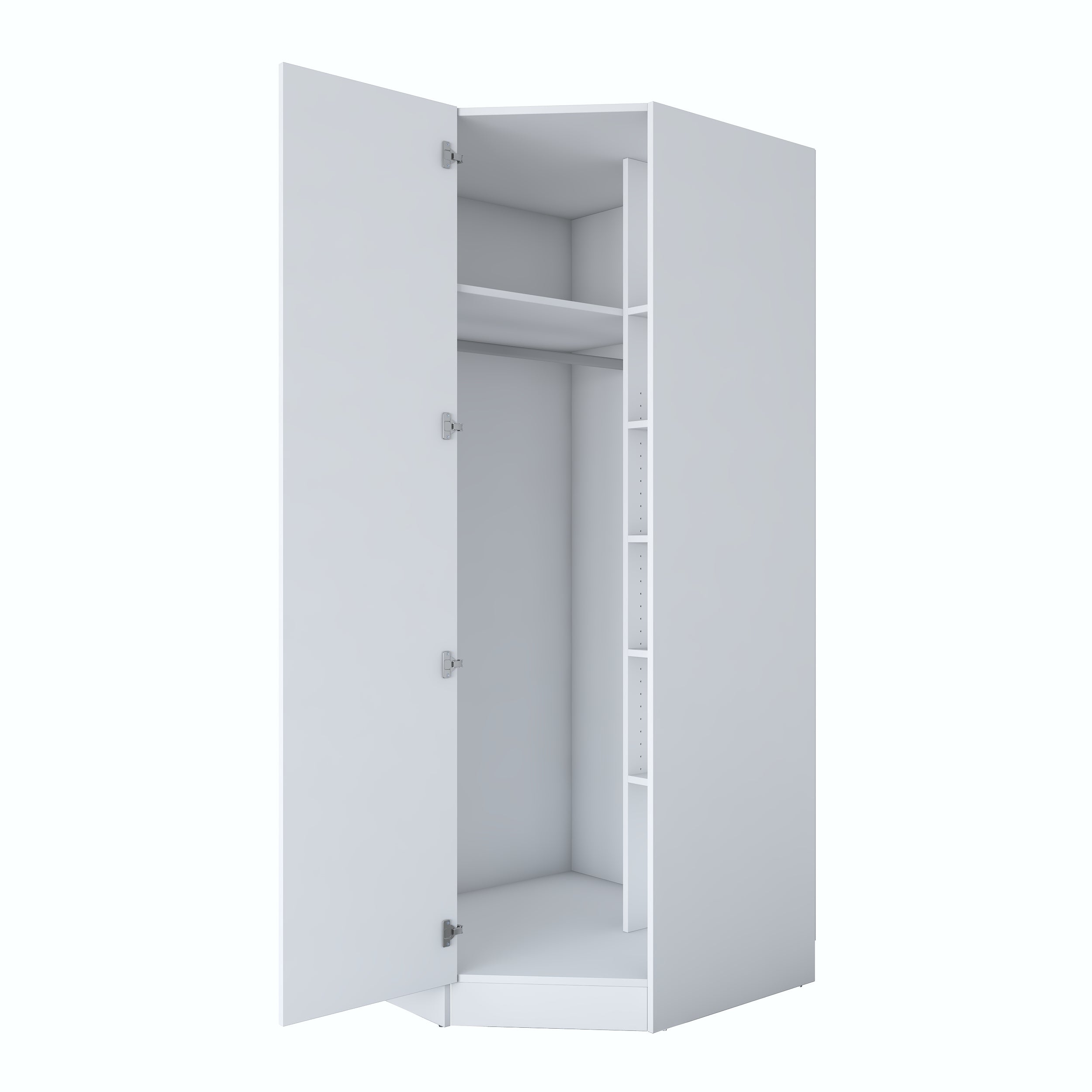 Rani BA191 Membran Kapaklı Köşe Modül Gardırop Tek Kapaklı 6 Raflı Askılı Elbise Dolabı Tamamlayıcı Köşe Ünitesi Beyaz