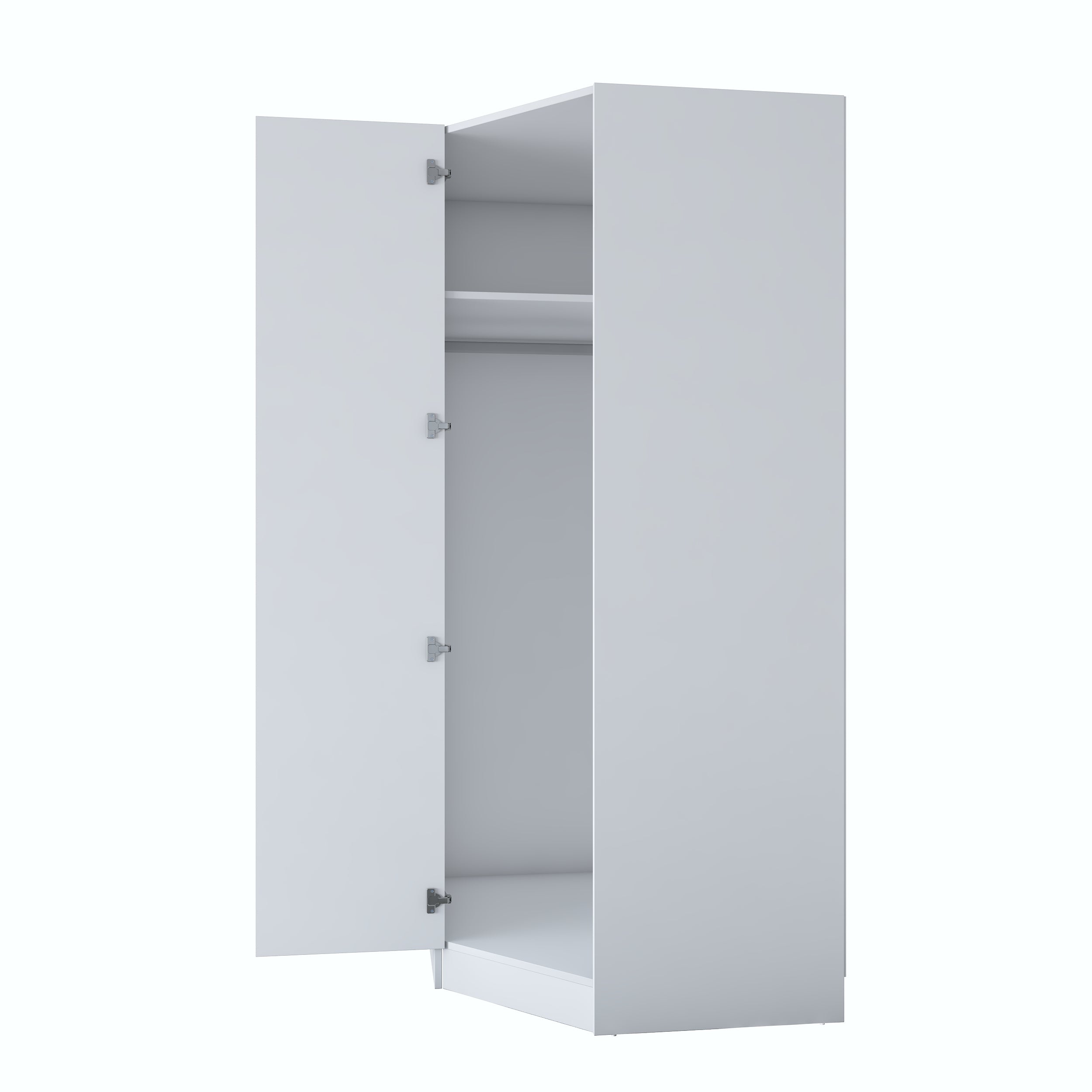 Rani BA191 Membran Kapaklı Köşe Modül Gardırop Tek Kapaklı 6 Raflı Askılı Elbise Dolabı Tamamlayıcı Köşe Ünitesi Beyaz