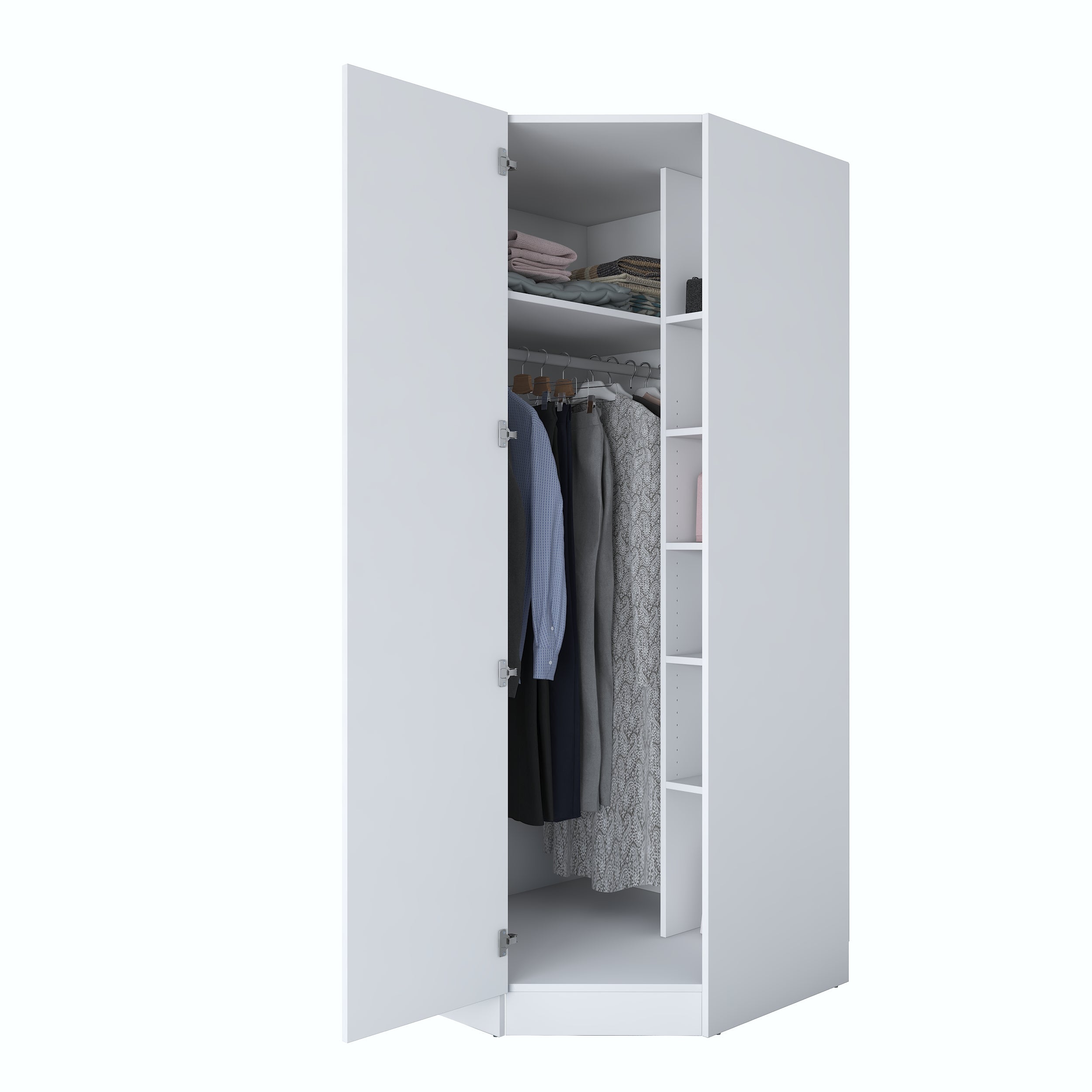 Rani BA191 Membran Kapaklı Köşe Modül Gardırop Tek Kapaklı 6 Raflı Askılı Elbise Dolabı Tamamlayıcı Köşe Ünitesi Beyaz