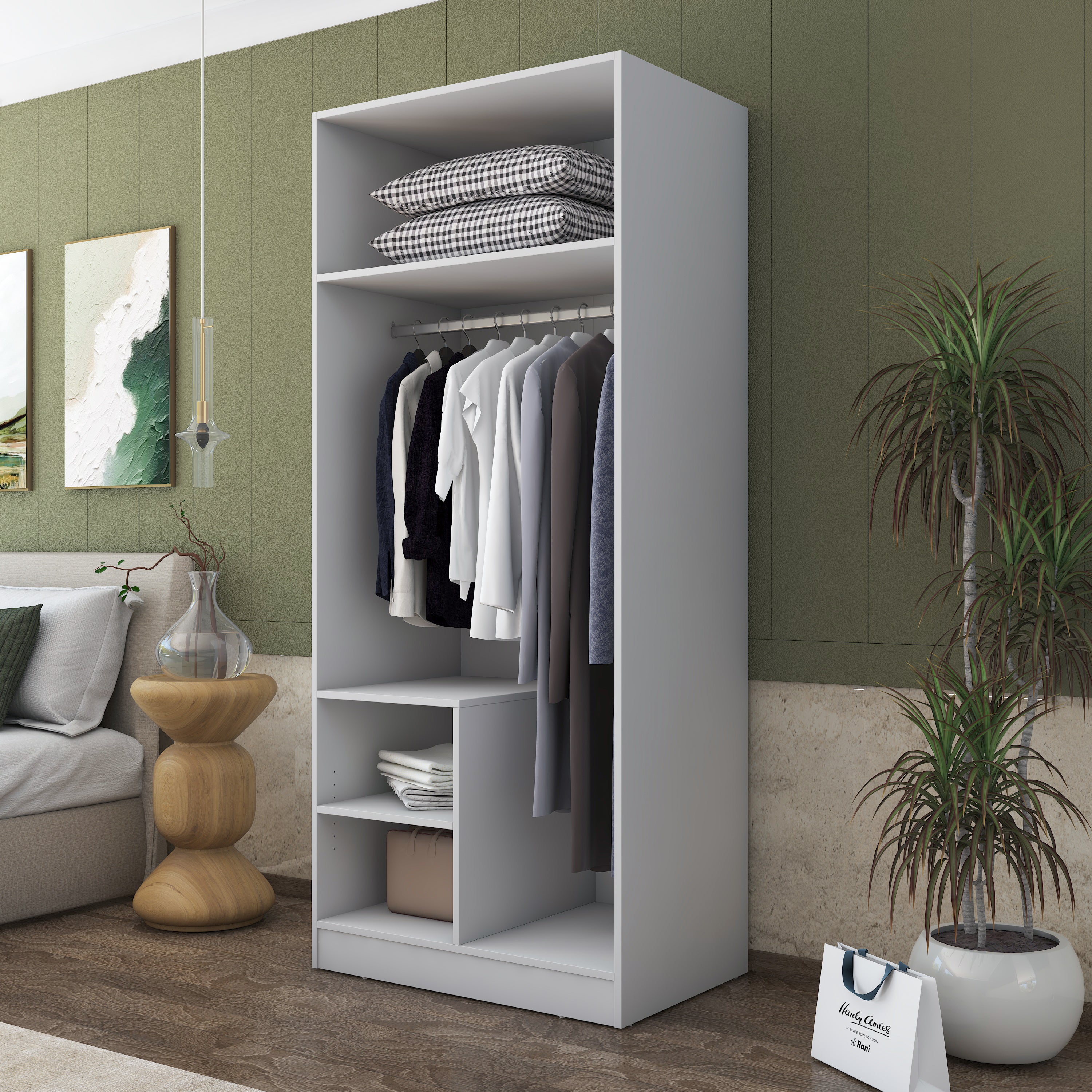 Rani BA169 Gardırop 2 Kapaklı 2 Raflı Elbise Dolabı Beyaz