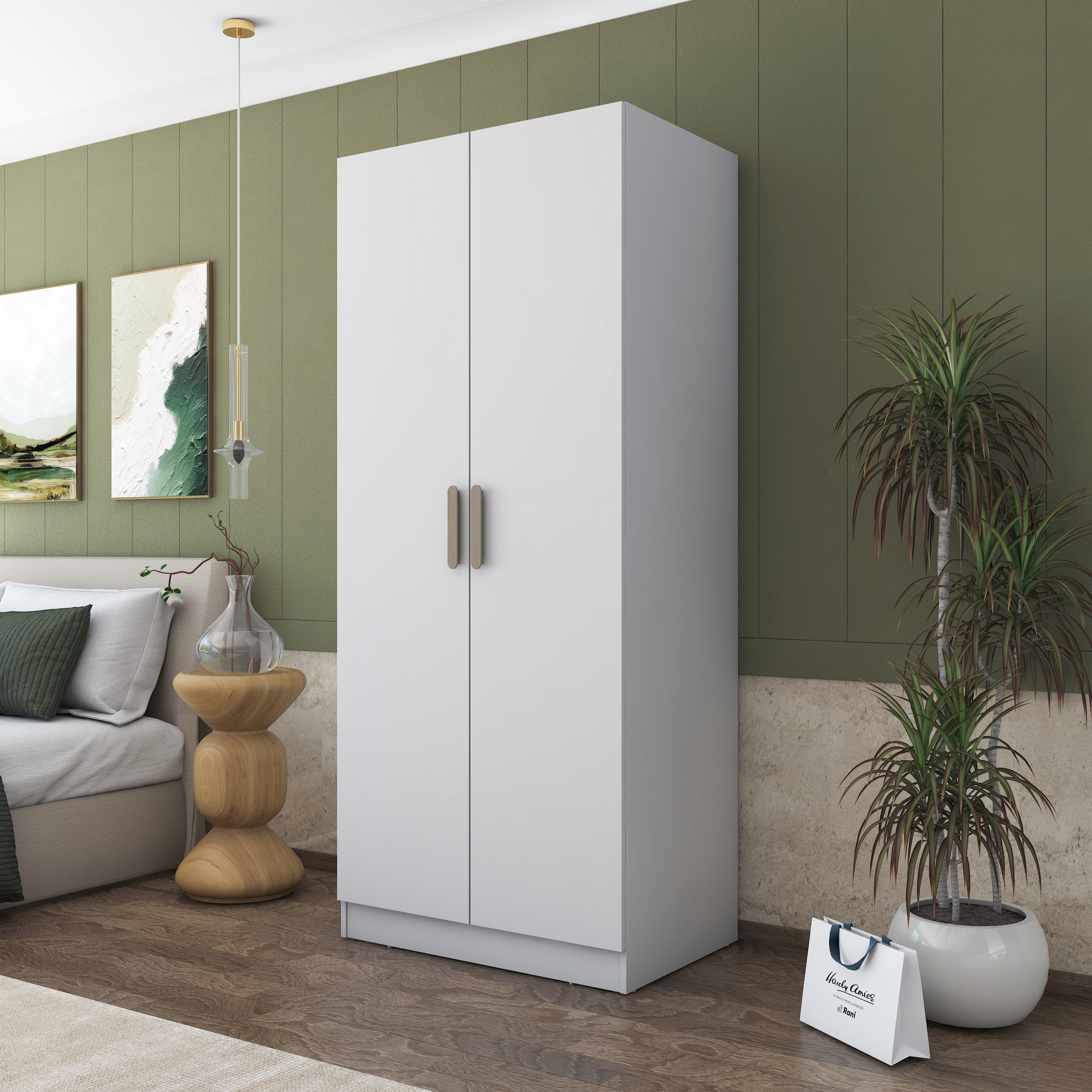 Rani BA169 Gardırop 2 Kapaklı 2 Raflı Elbise Dolabı Beyaz